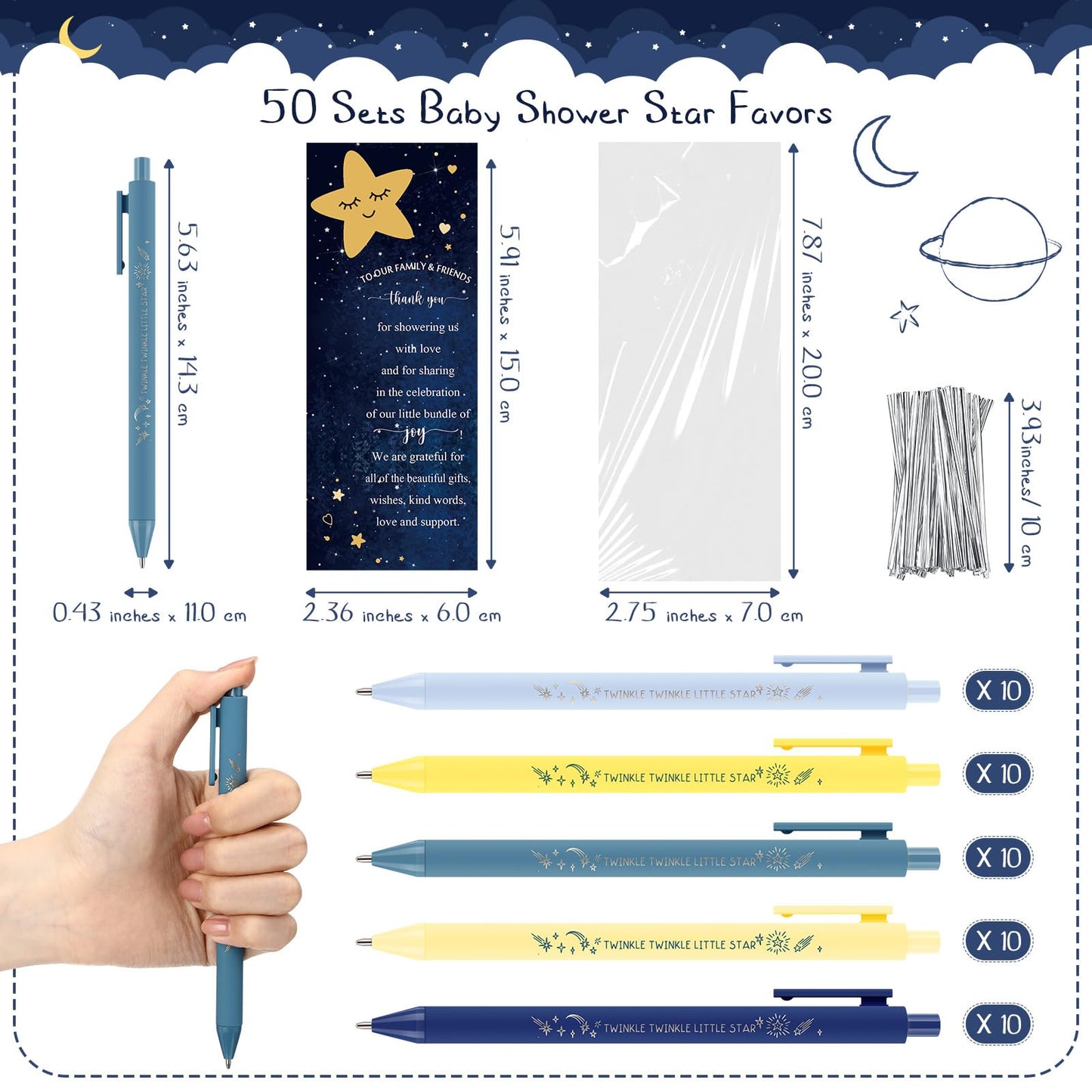 Engrowtic 50 Set Baby Shower Gifts Pens for Guest Twinkle Twinkle Little Star Baby Shower Party