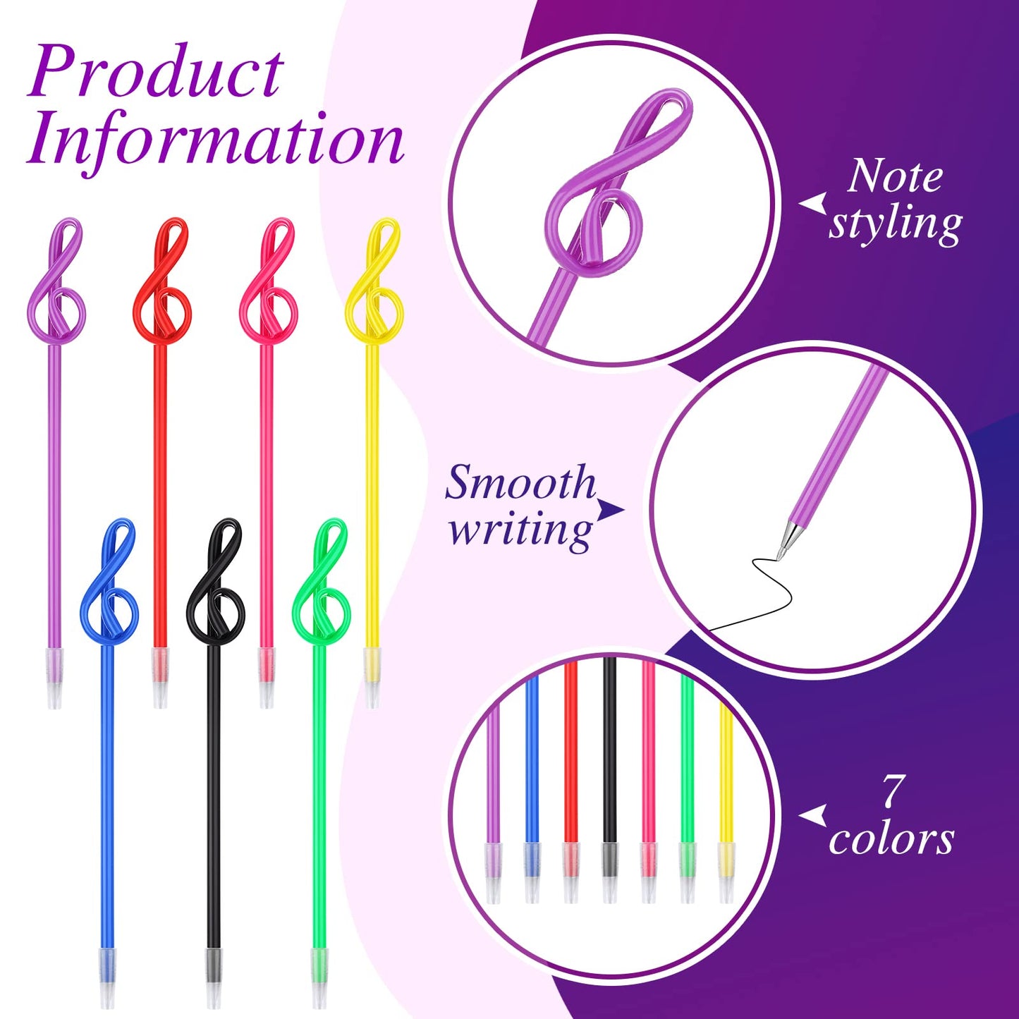 Lincia 100 Pcs Music Note Pens Bulk Musical Ballpoint Pens, Mixed Colors