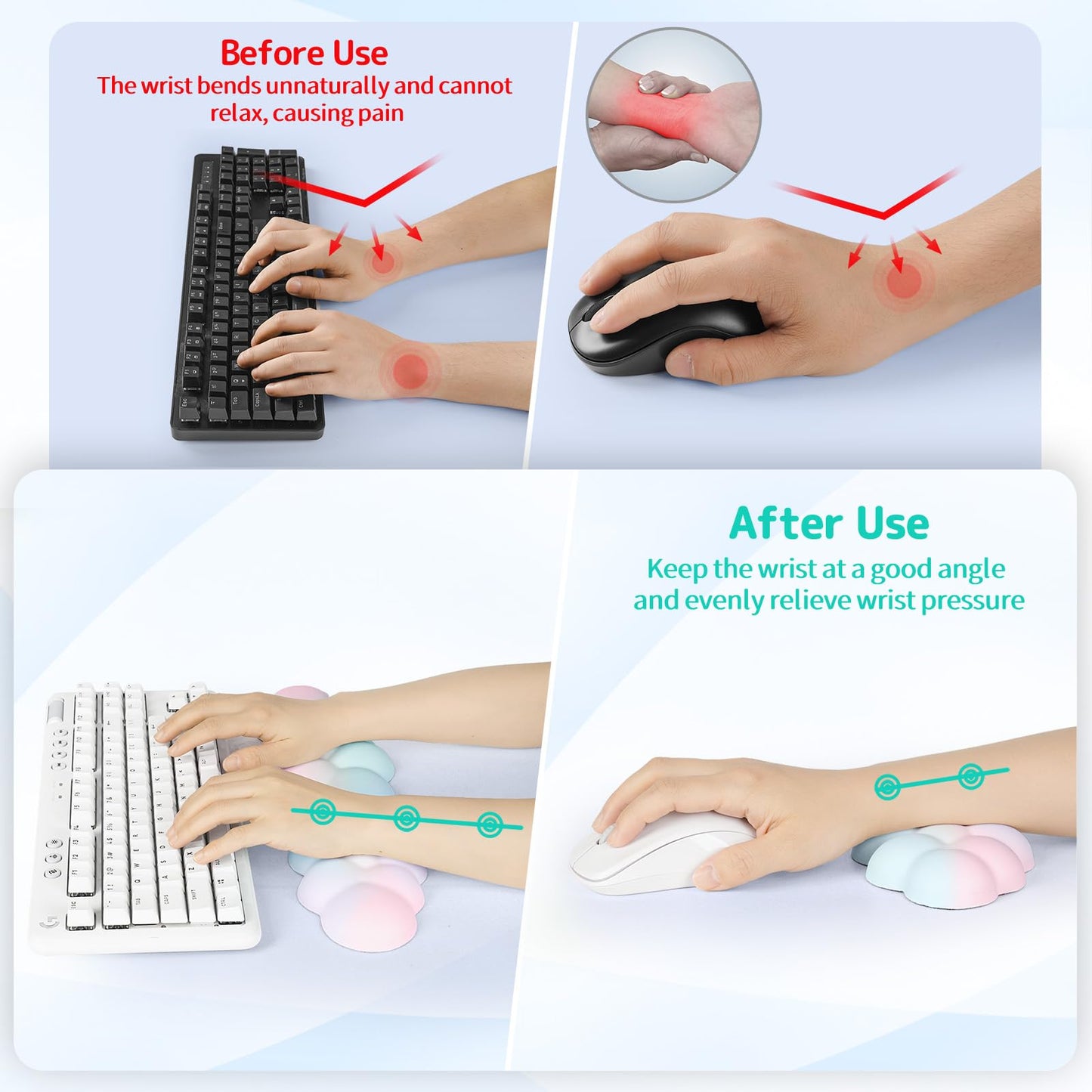 Sushret Cloud Wrist Rest Keyboard, Cloud Keyboard Wrist Pad Set with PU Leather Memory Foam, Cute