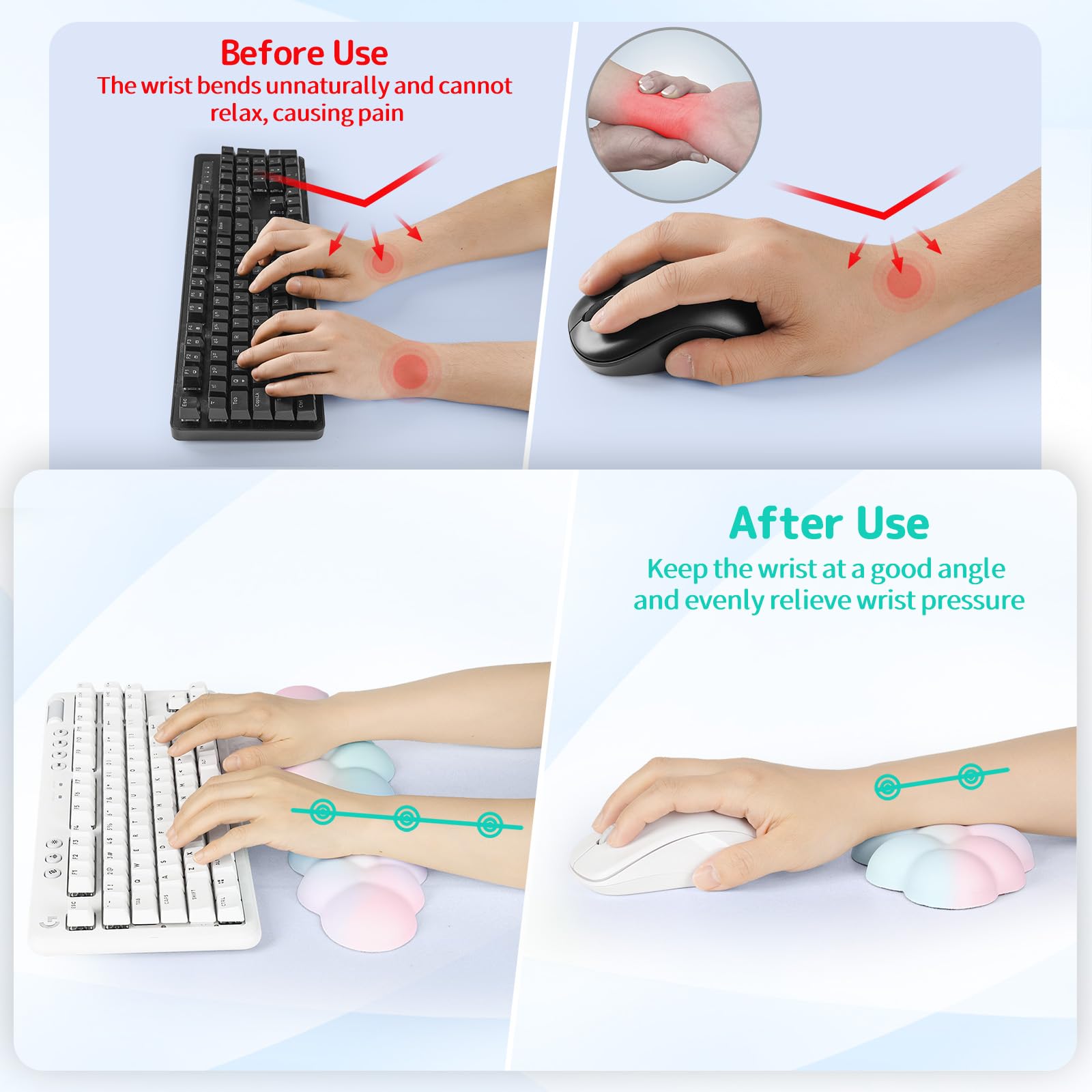 Sushret Cloud Wrist Rest Keyboard, Cloud Keyboard Wrist Pad Set with PU Leather Memory Foam, Cute