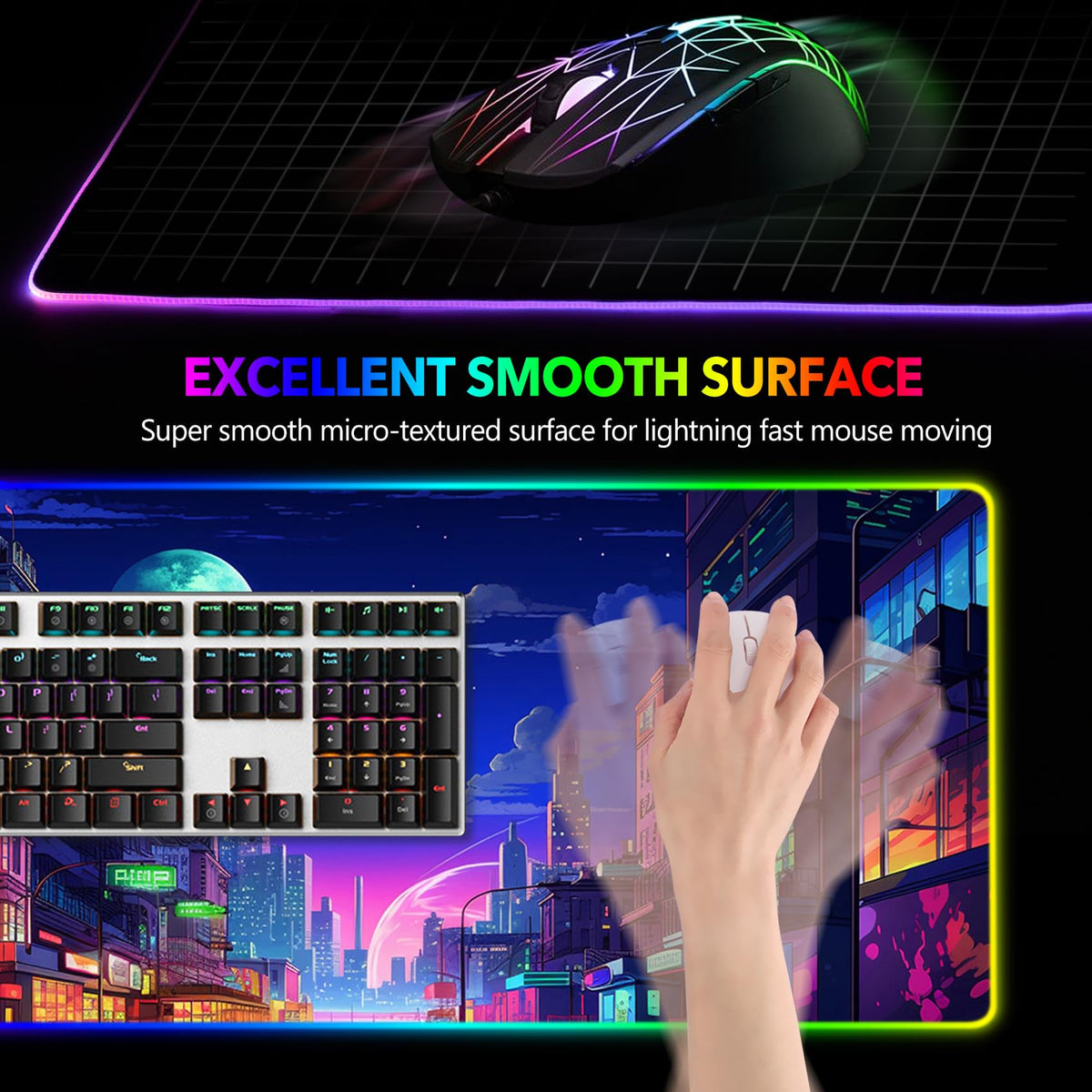 AIMSA RGB Gaming Mouse Pad, Large Mousepad with 14 Led Light Modes, Keyboard Pad Gaming Accessories