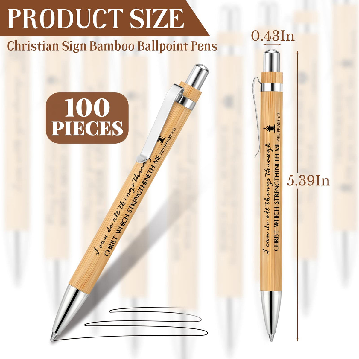 Fumete 100 Pcs Christian Pens Bulk Bamboo Ballpoint with Bible Verse