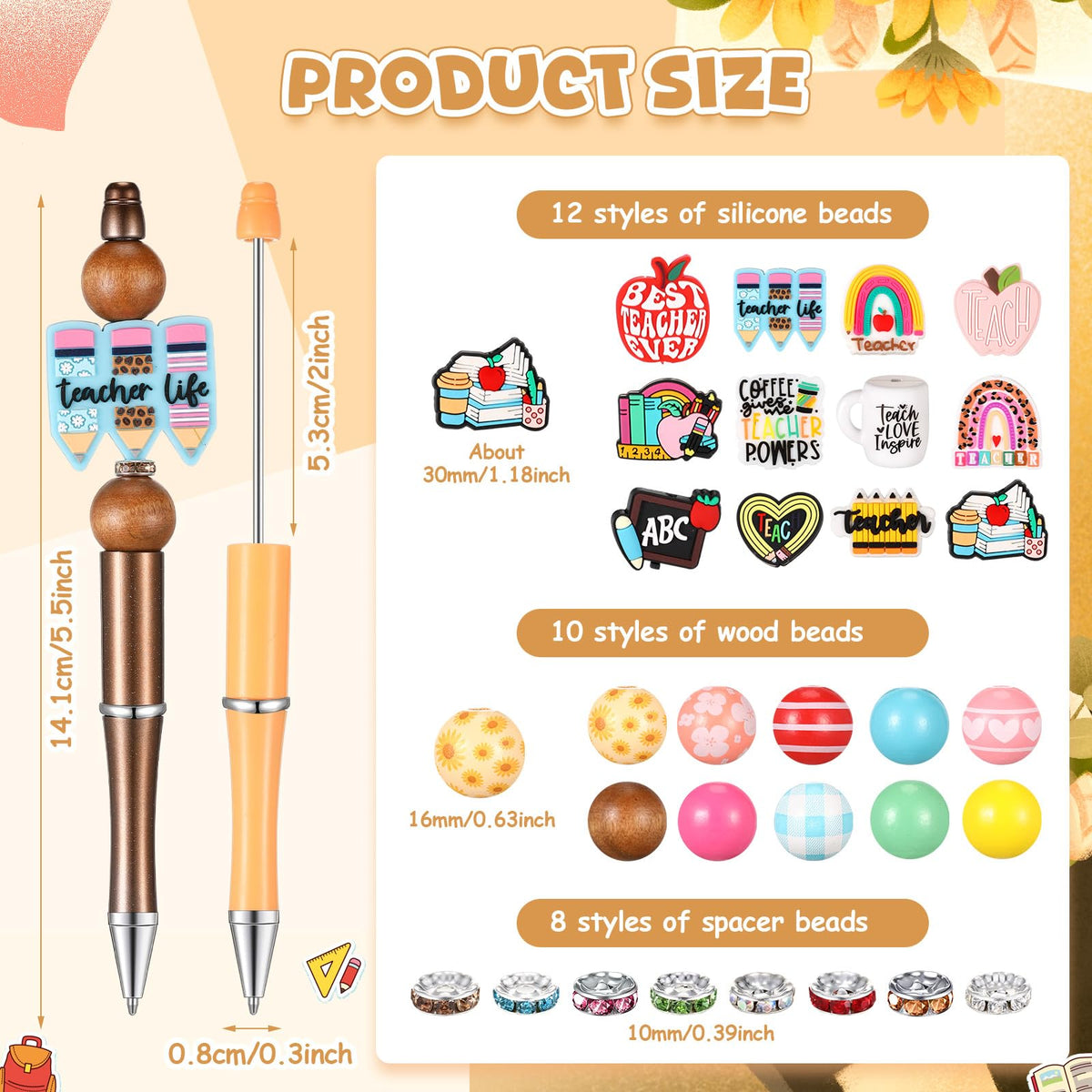 Geyee 12 Set Beadable Pens DIY Bead Pens, Multicolor, Teacher