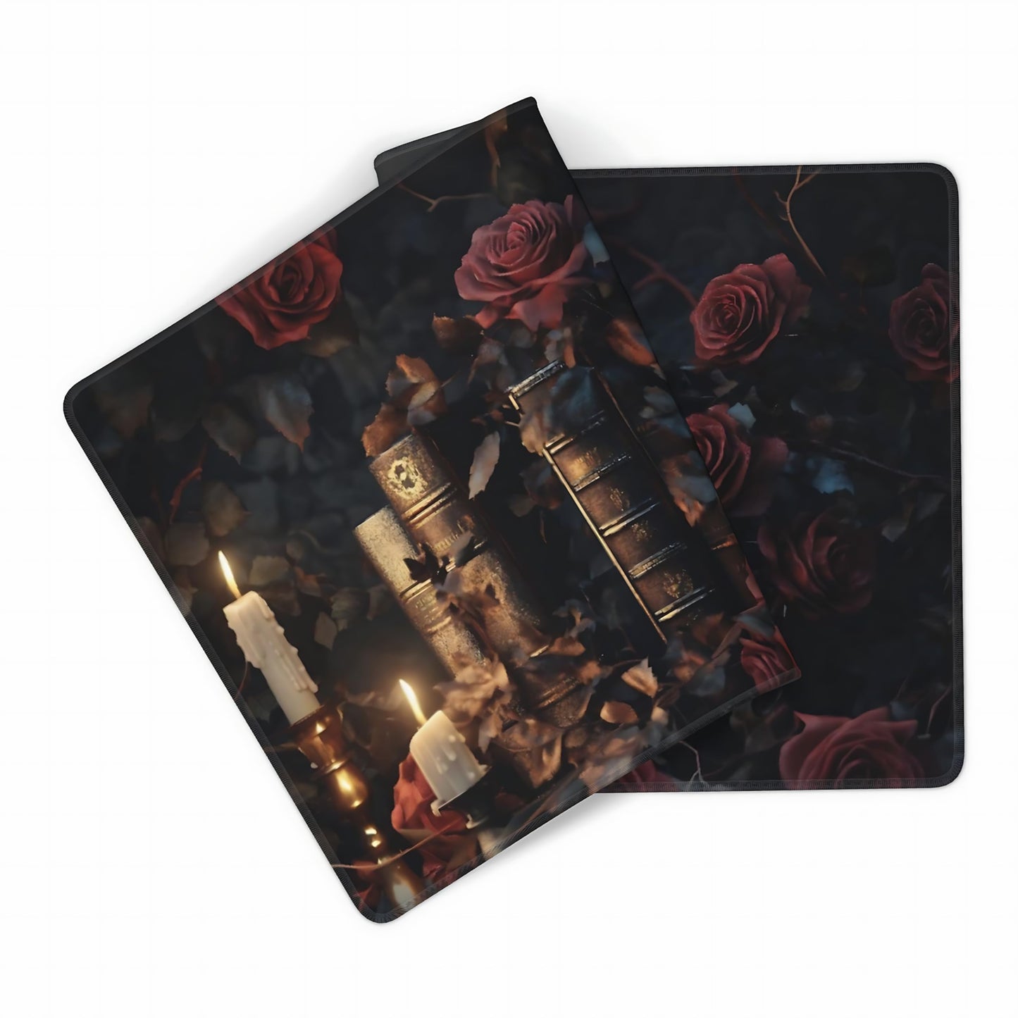 Aesthetic Book Gaming Mouse Pad, Black Red Dark Romanticism Desk Mat with Anti-Slip Base & Stitched