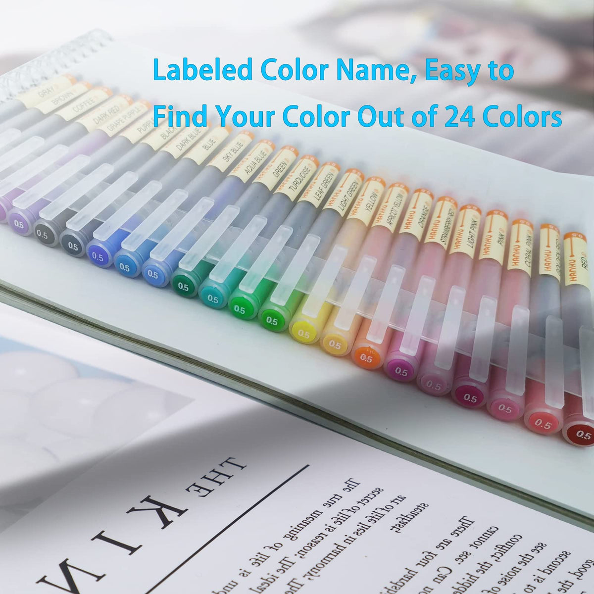 BEIWO Premium Gel Ink Ball Point Pen, [0.5mm] Fine Point 24 Color Pens, Smooth Writing Gel Pen for