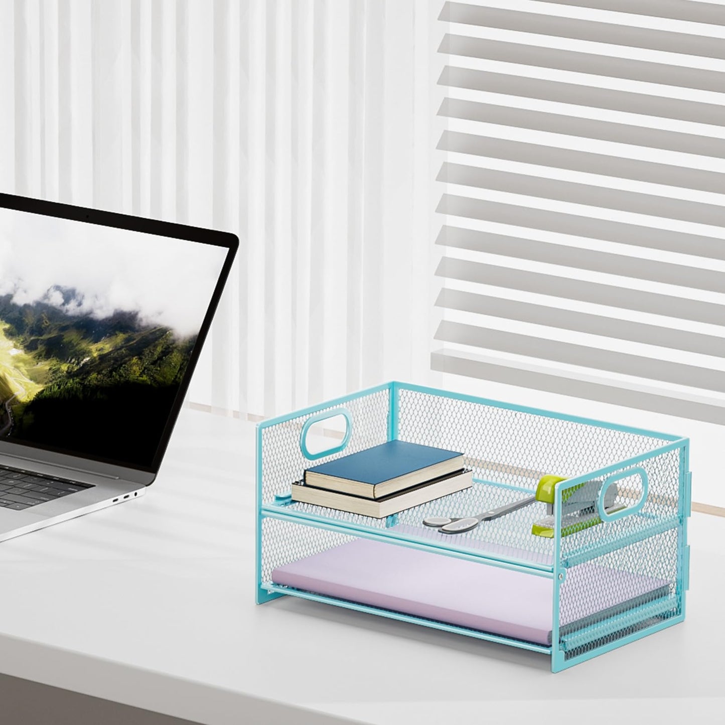 Marbrasse 2 Tier Paper Organizer Letter Tray, Mesh File Organizer with Handle, Paper Sorter Desk