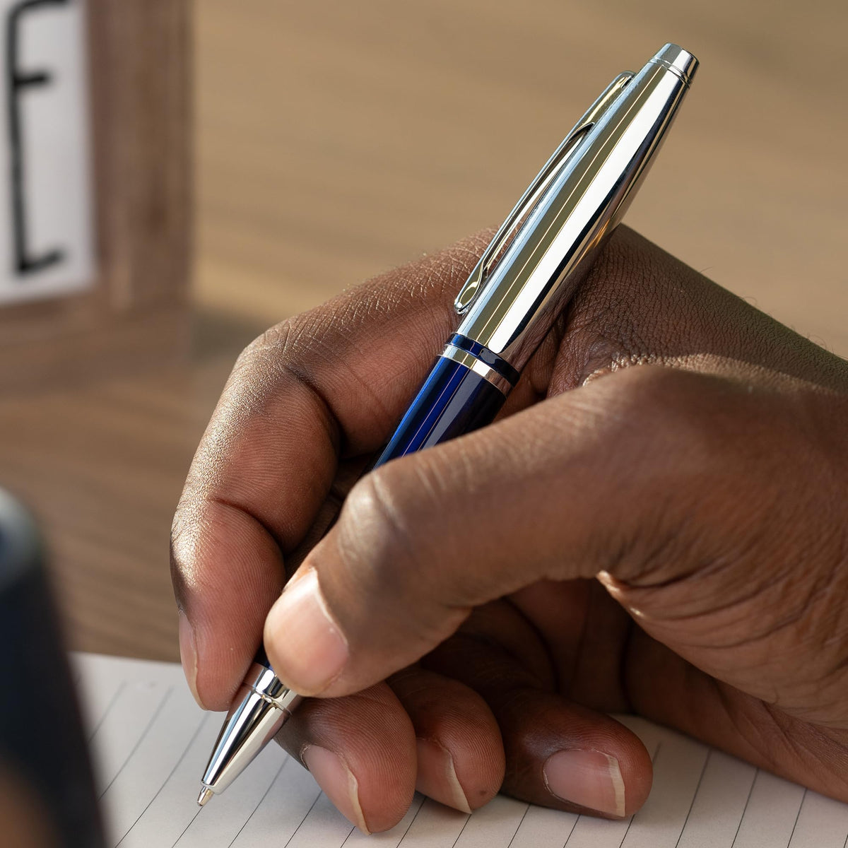 Cross Calais Personalized Ballpoint Pen in Blue Lacquer with Chrome, 2 Line