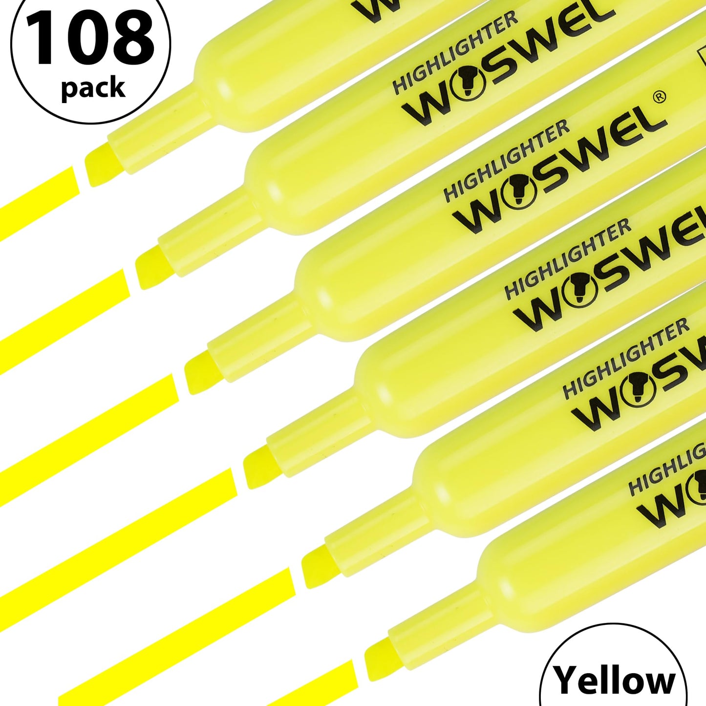 WOSWEL Highlighters Bulk, 108 Pack Tank Style Highlighters Set, Fluorescent Yellow, Chisel Tip