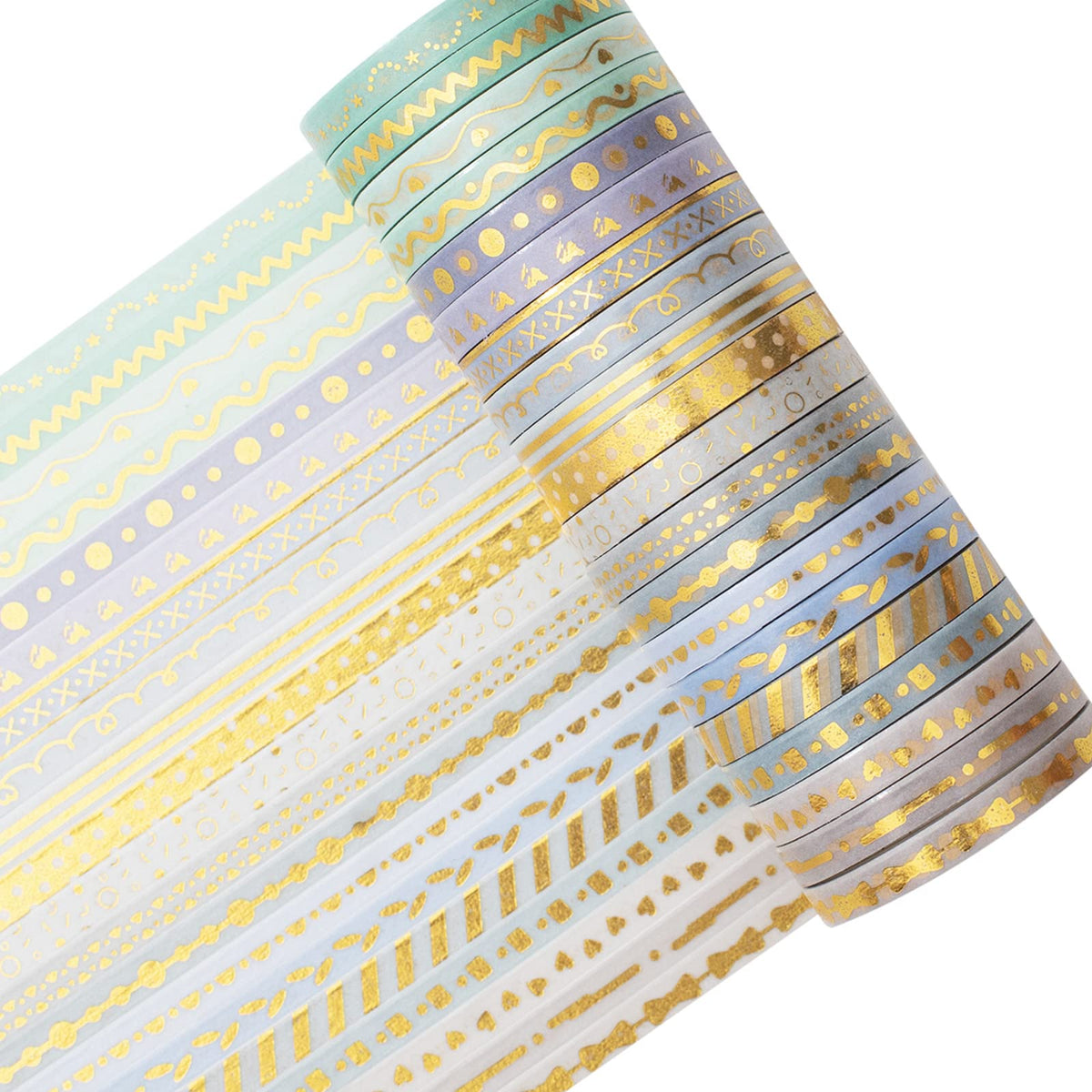 YUBX Skinny Gold Washi Tape Set Basic Foil Print Decorative Masking Tapes for Arts, DIY Crafts