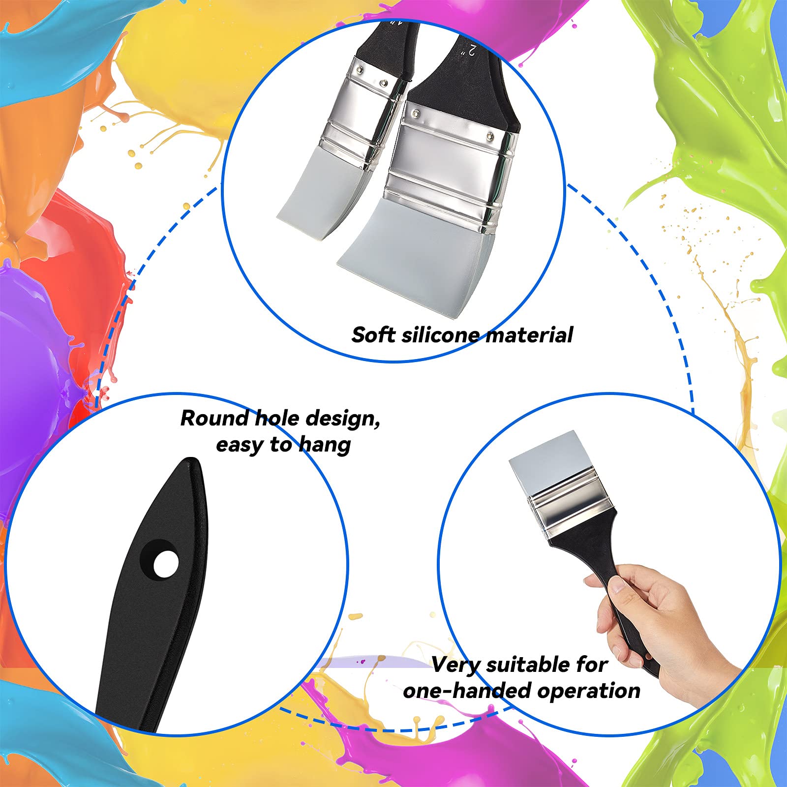 Nezyo 3 Pcs Silicone Paint Brushes Set for Resin Art Crafts, 1''/ 2''/ 3''