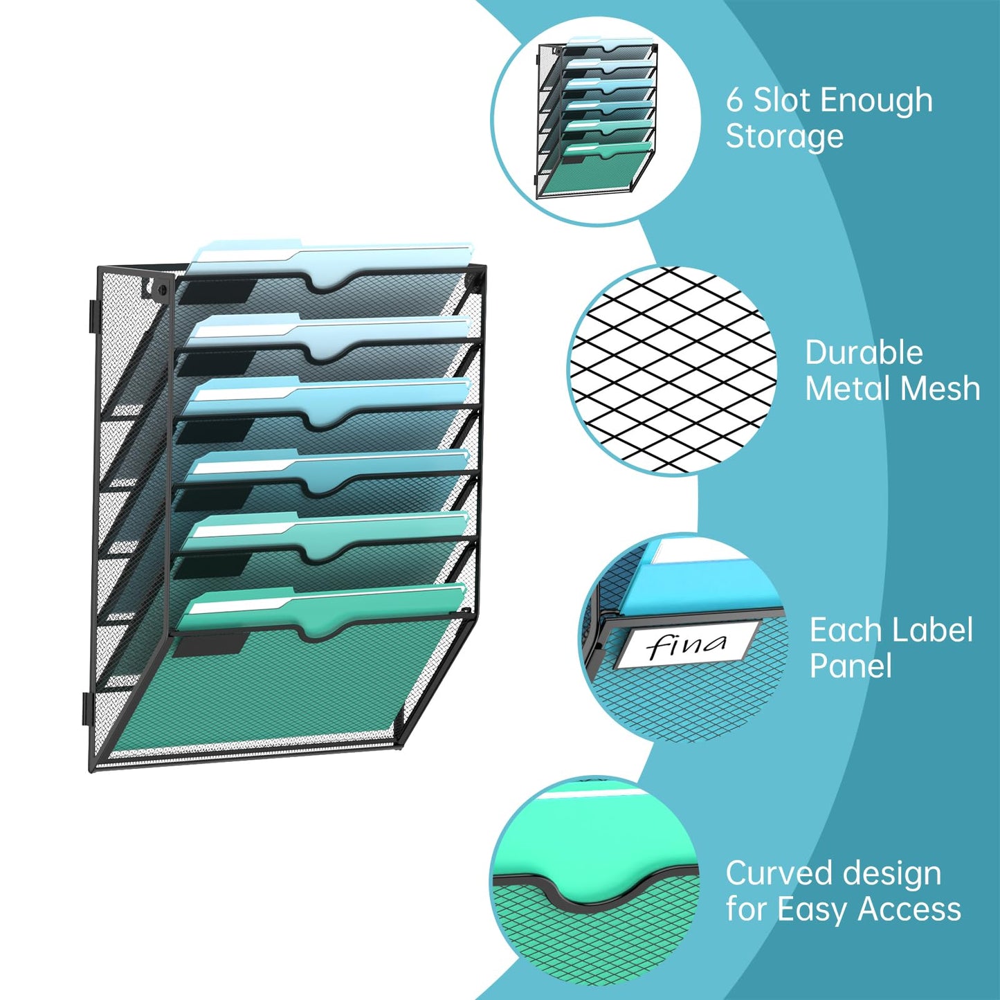 6-Tier Wall File Organizer, Hanging File Holder, Wall Mounted Mail Sorter