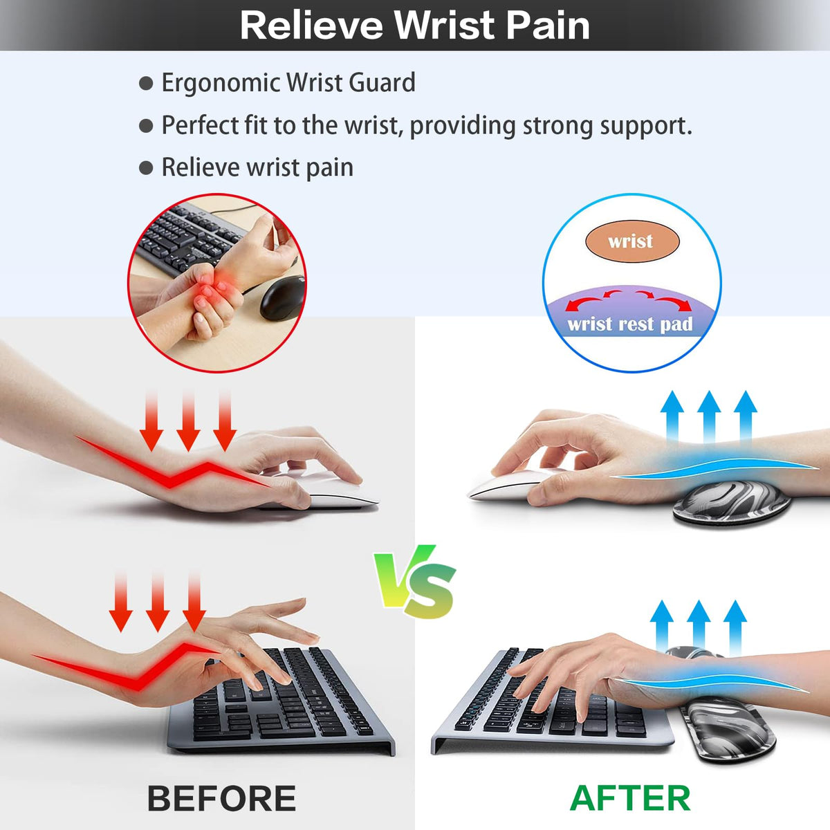 4 in1 Desk Mat Black, Large Gaming Mouse Pad with Wrist Rest,