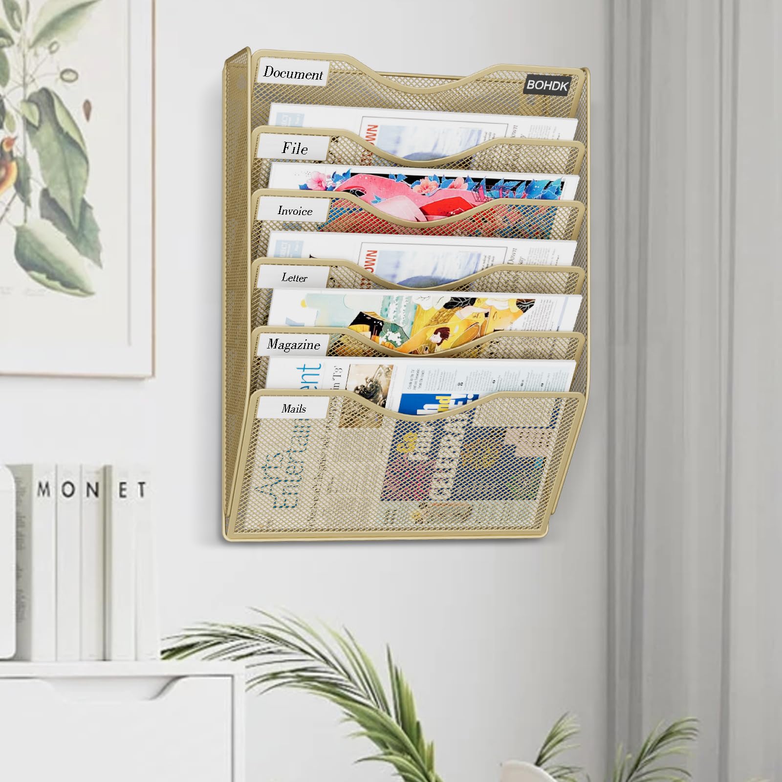 BOHDK Wall File Organizer, Hanging File Folder Mail Organizer, Vertical Mesh Metal Door/Wall Mount