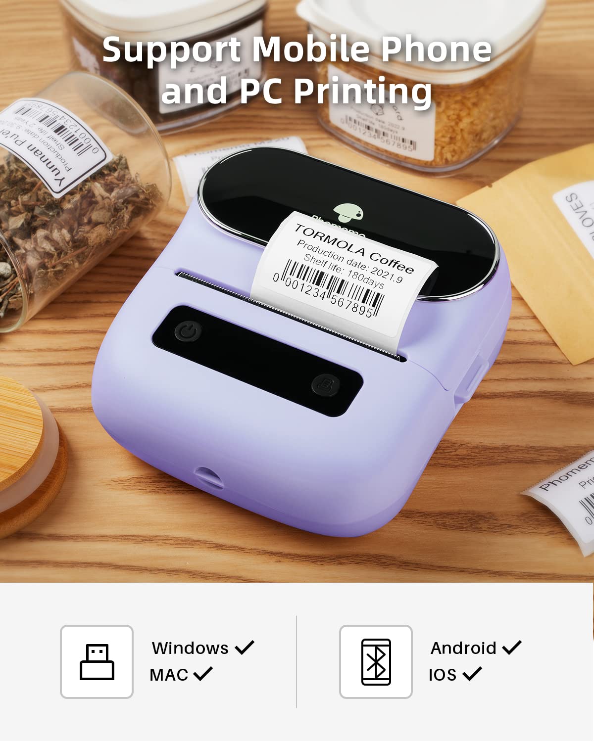 Phomemo Label Maker, Bluetooth Thermal Printer for Barcode, Address, Home, Mailing, Small