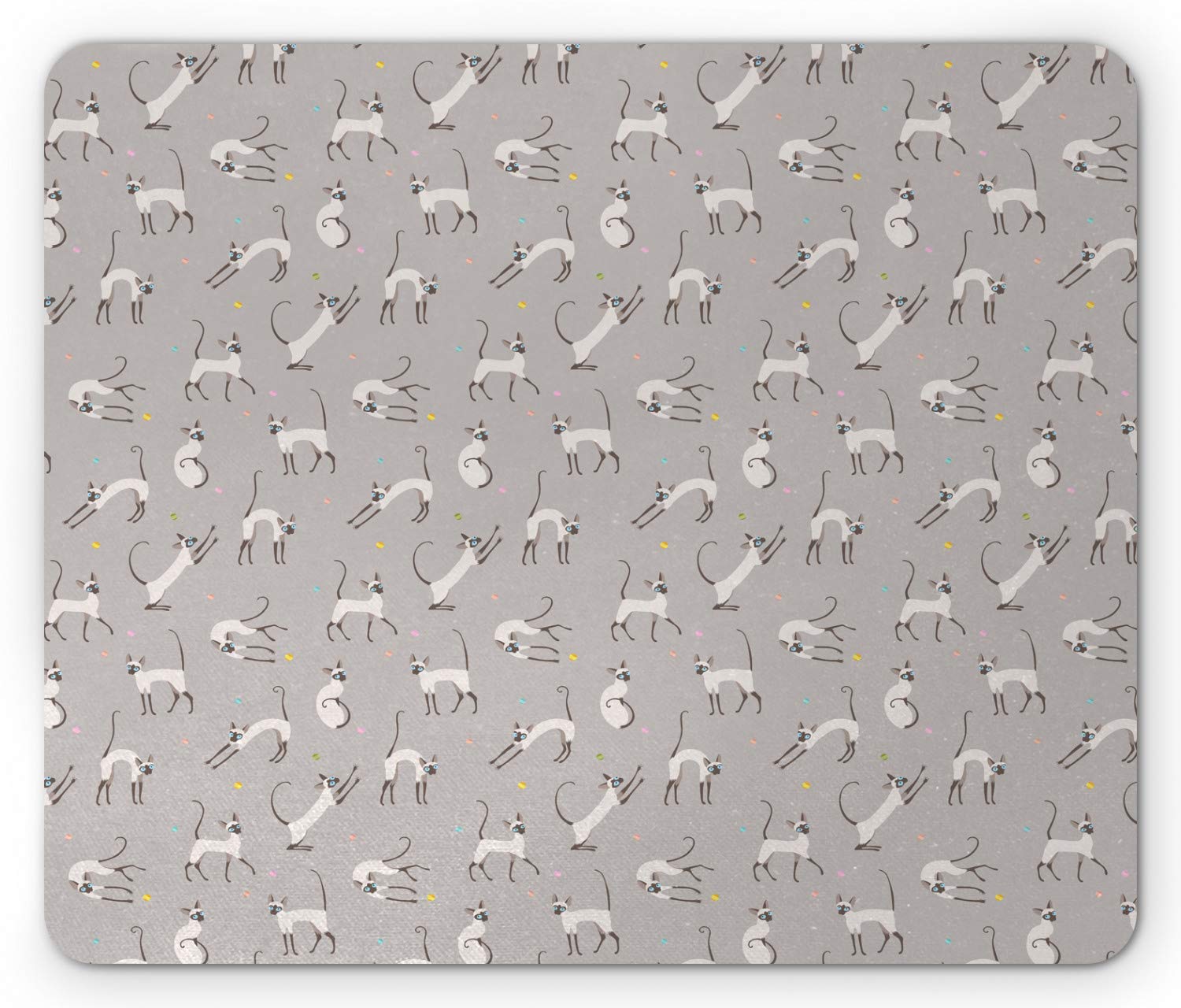 Ambesonne Grey Mouse Pad, Siamese Cat on Wall Design Playing and Posing Feline Kitty Design
