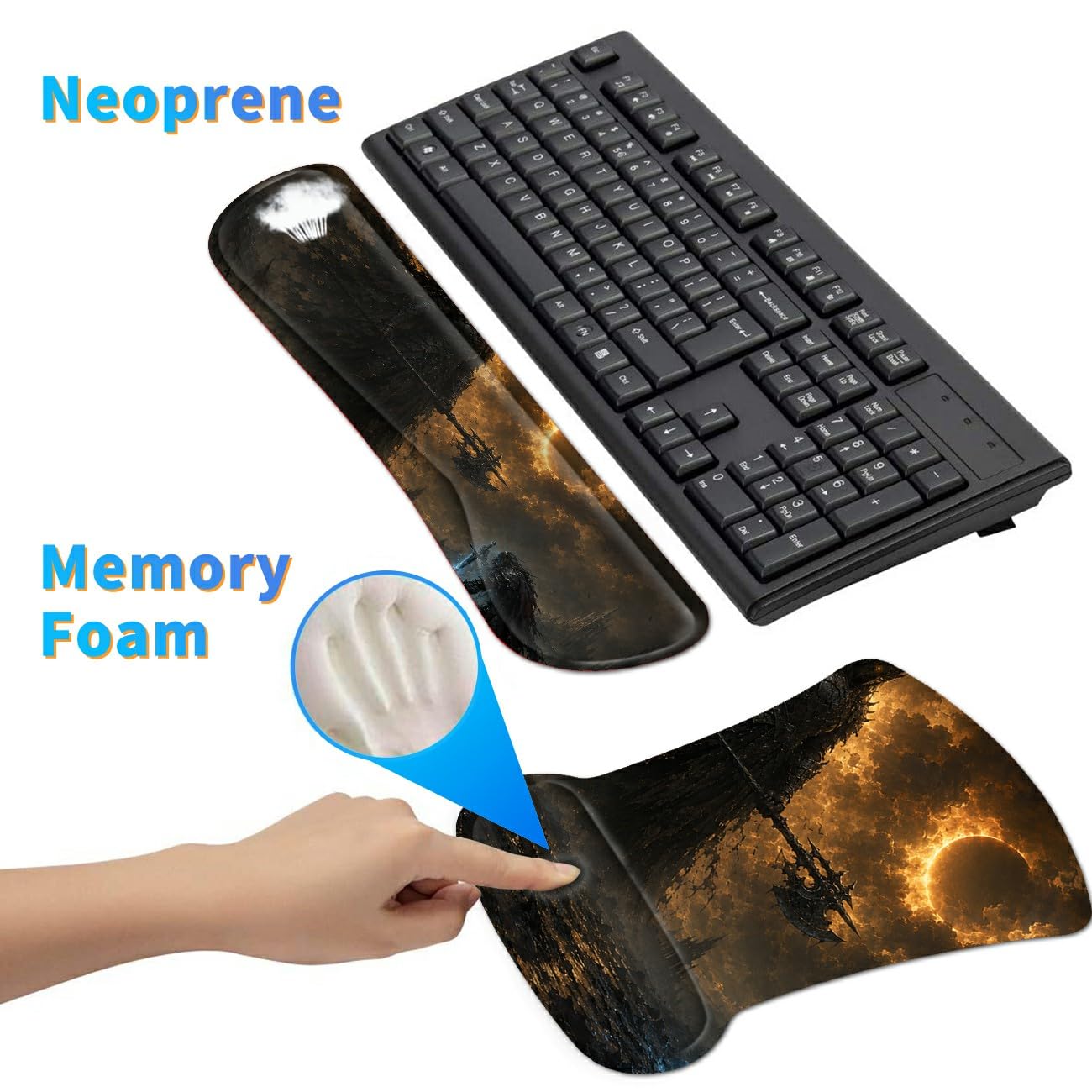 3-in-1 Ergonomic Memory Foam Keyboard Wrist Rest Pad Set, Dark Warriors