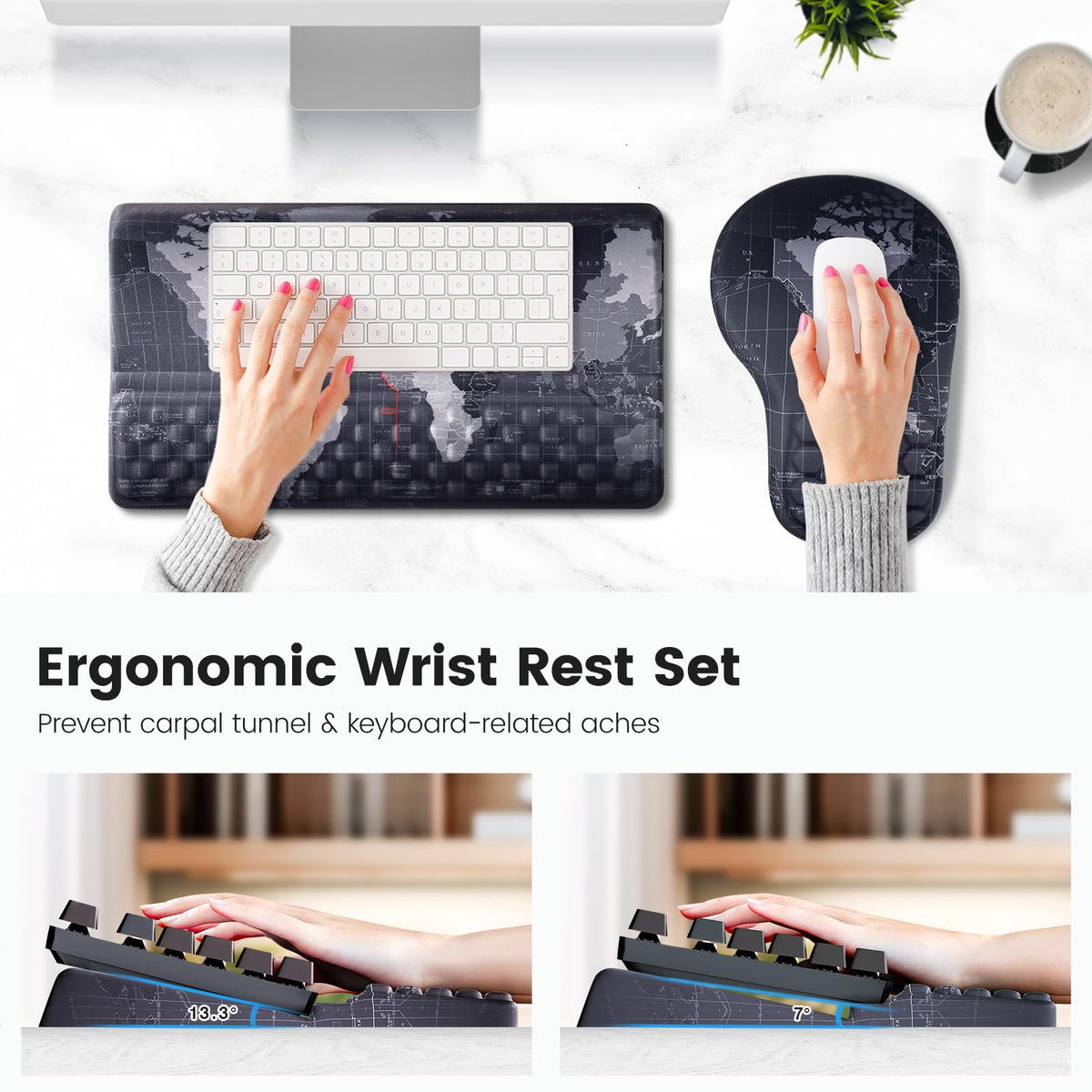 Ospelelf Ergonomic Mouse Pad and Keyboard Stand Wrist Rest Set, Memory Foam Comfort, Pain Relief