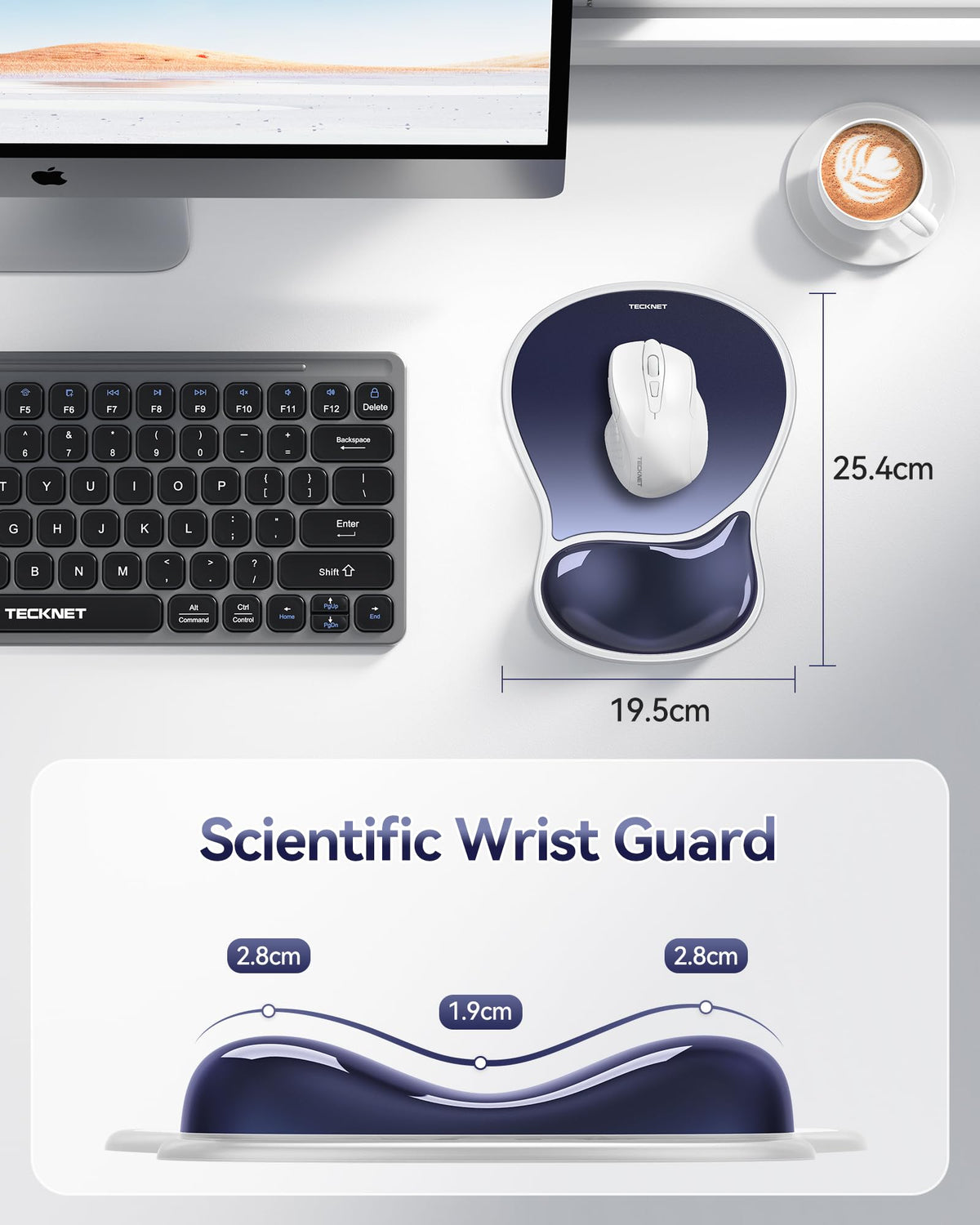 TECKNET Gel Mousepad with Wrist Rest, Ergonomic Mouse Pad, Dark Blue