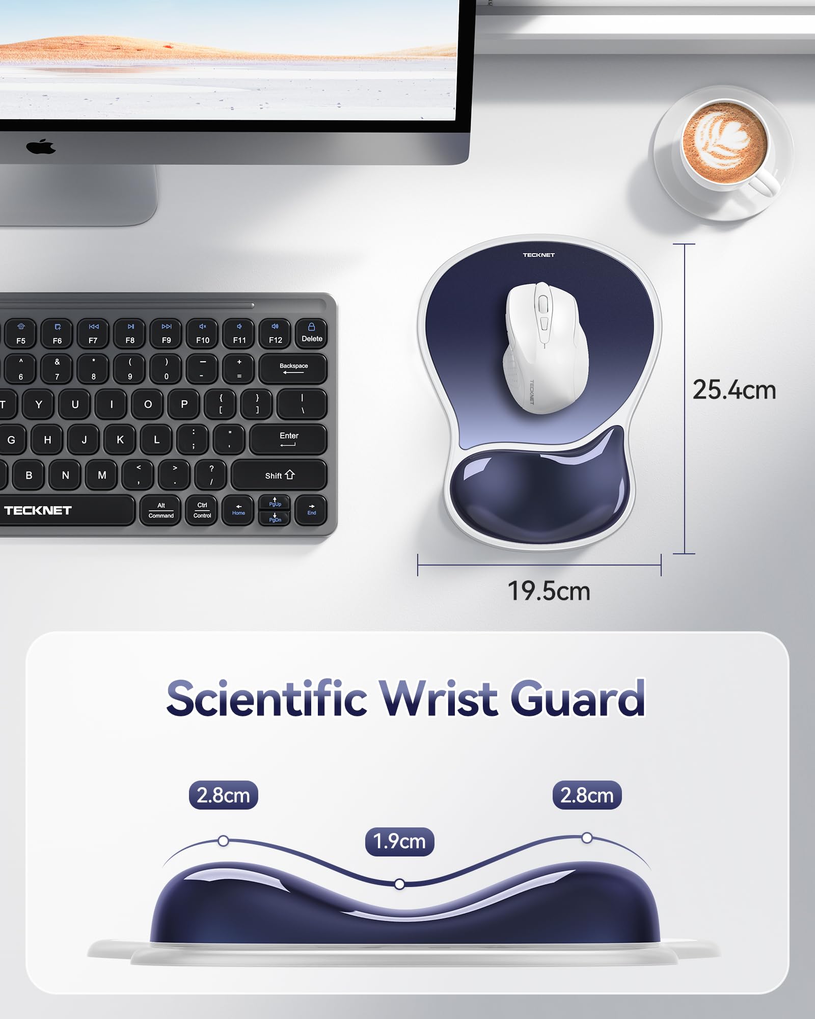 TECKNET Gel Mousepad with Wrist Rest, Ergonomic Mouse Pad, Dark Blue