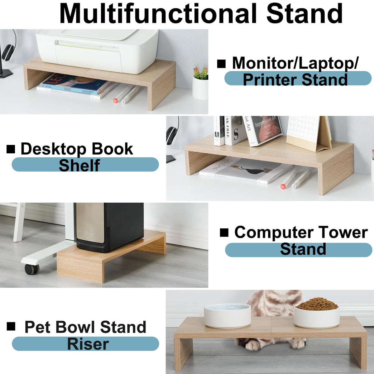 TEAMIX 2-Pack Monitor Stand Riser 20 inch, Wood Desk Computer Shelf, Maple