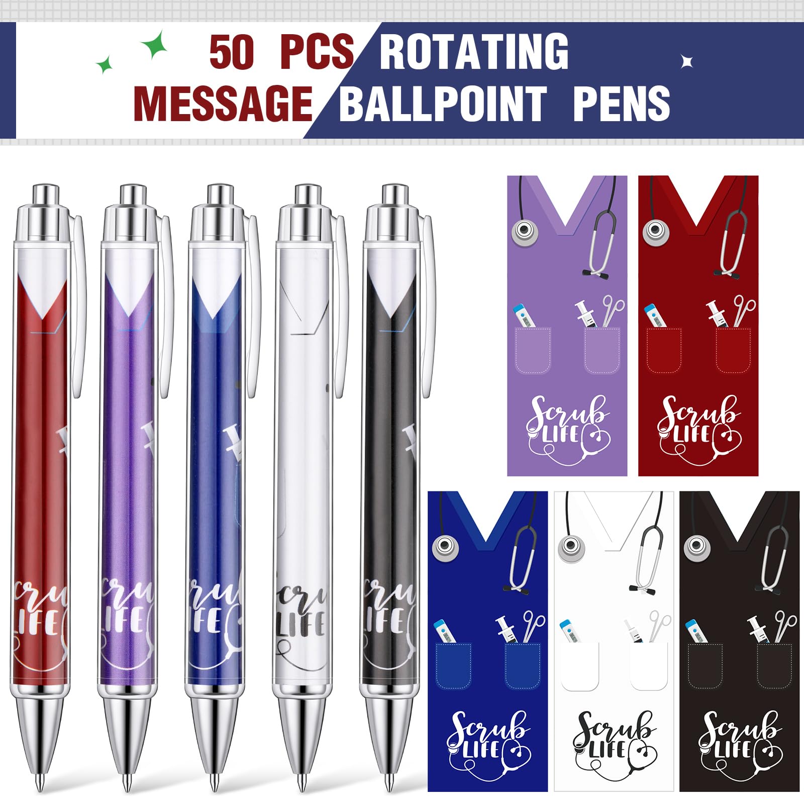 Jetec 50 Pcs Nurse Week Pens Ballpoint Bulk Cna Gift Appreciation Ink Funny Pens Set OT Month