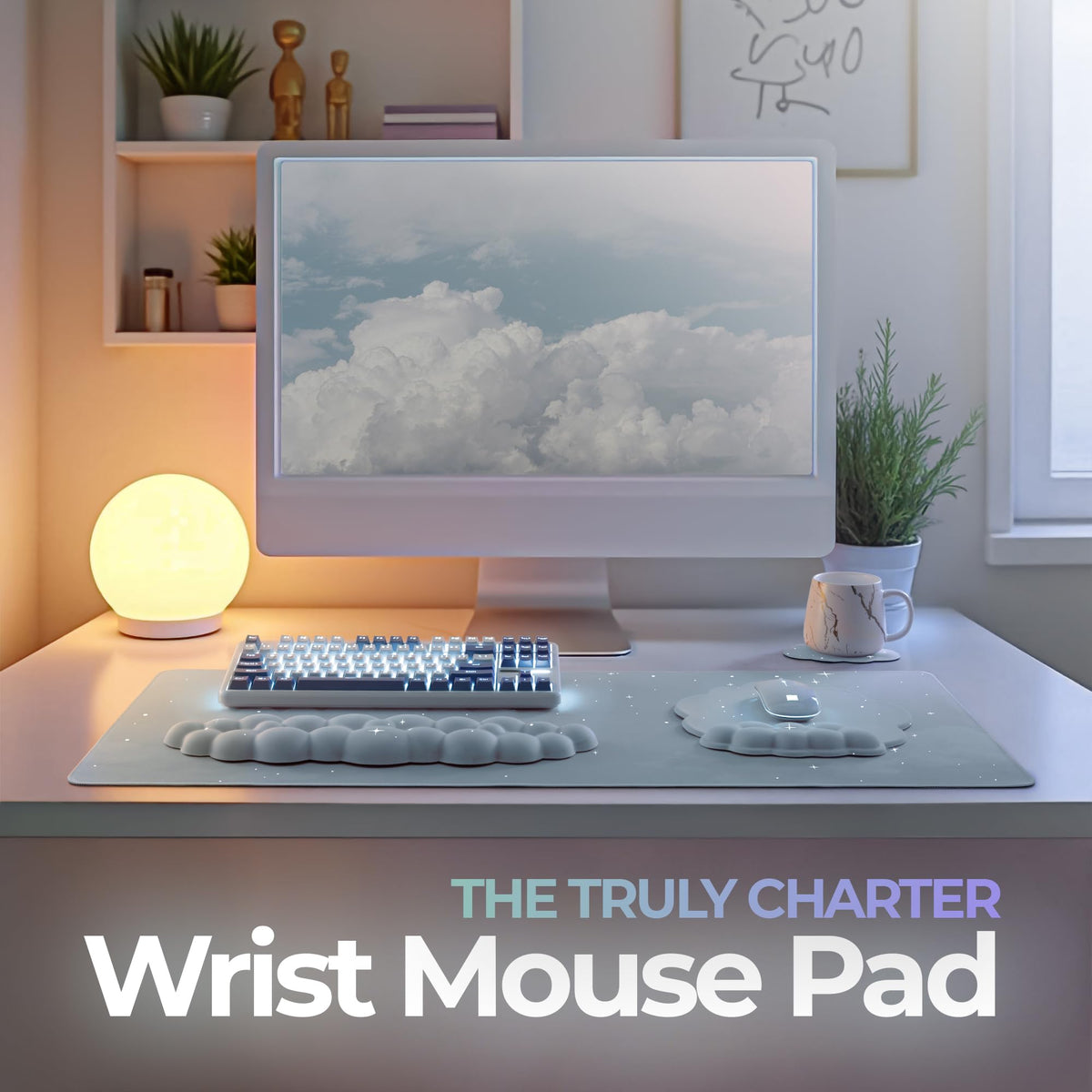 TheTrulyCharter Premium Quality Cloud Wrist Rest Keyboard & Mouse Pad Set – Ergonomic Memory Foam