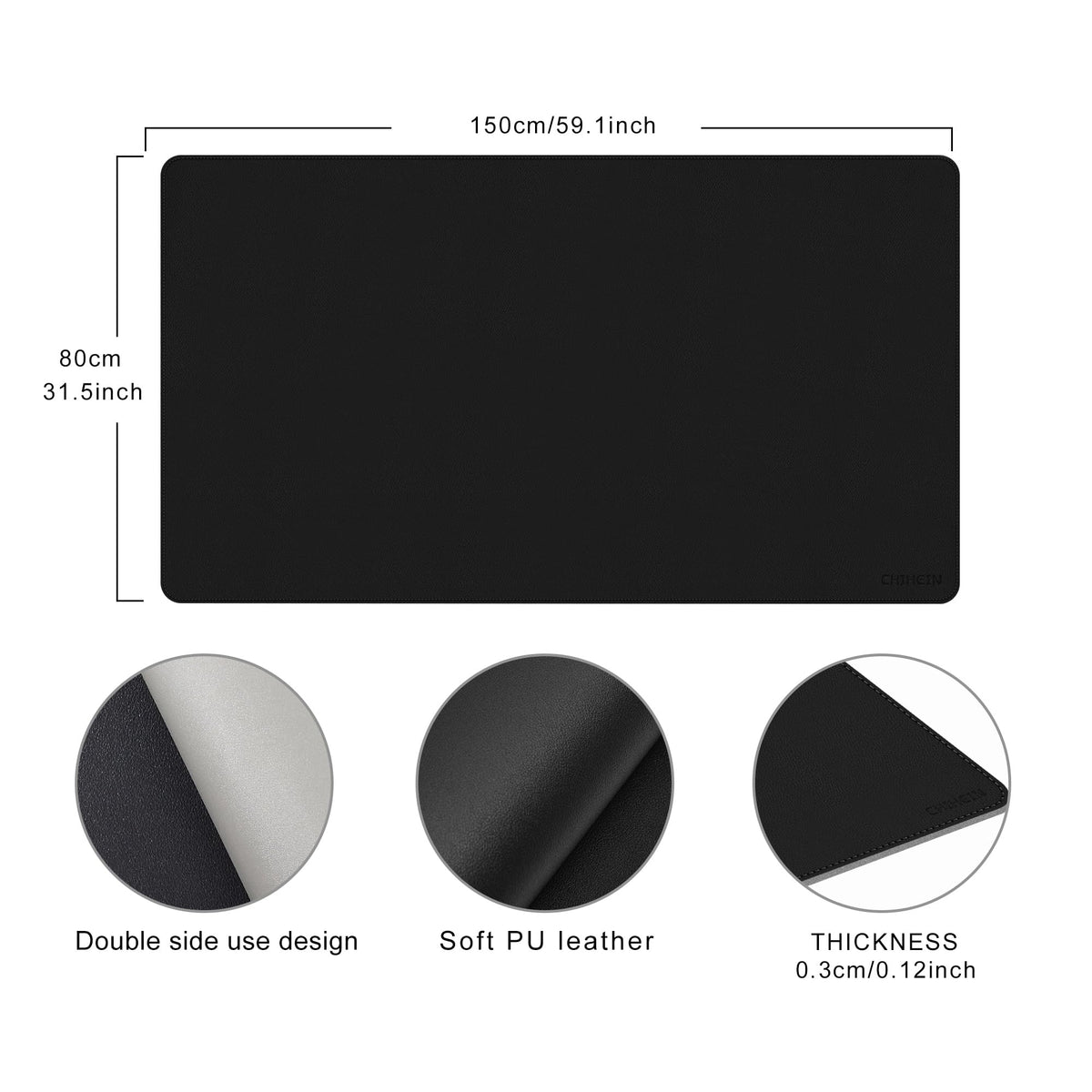 Chihein 59" x 32" 4XL PU Leather Desk Mat (Black/Gray), Huge Mouse Pad, Dual Sided Desk Pad