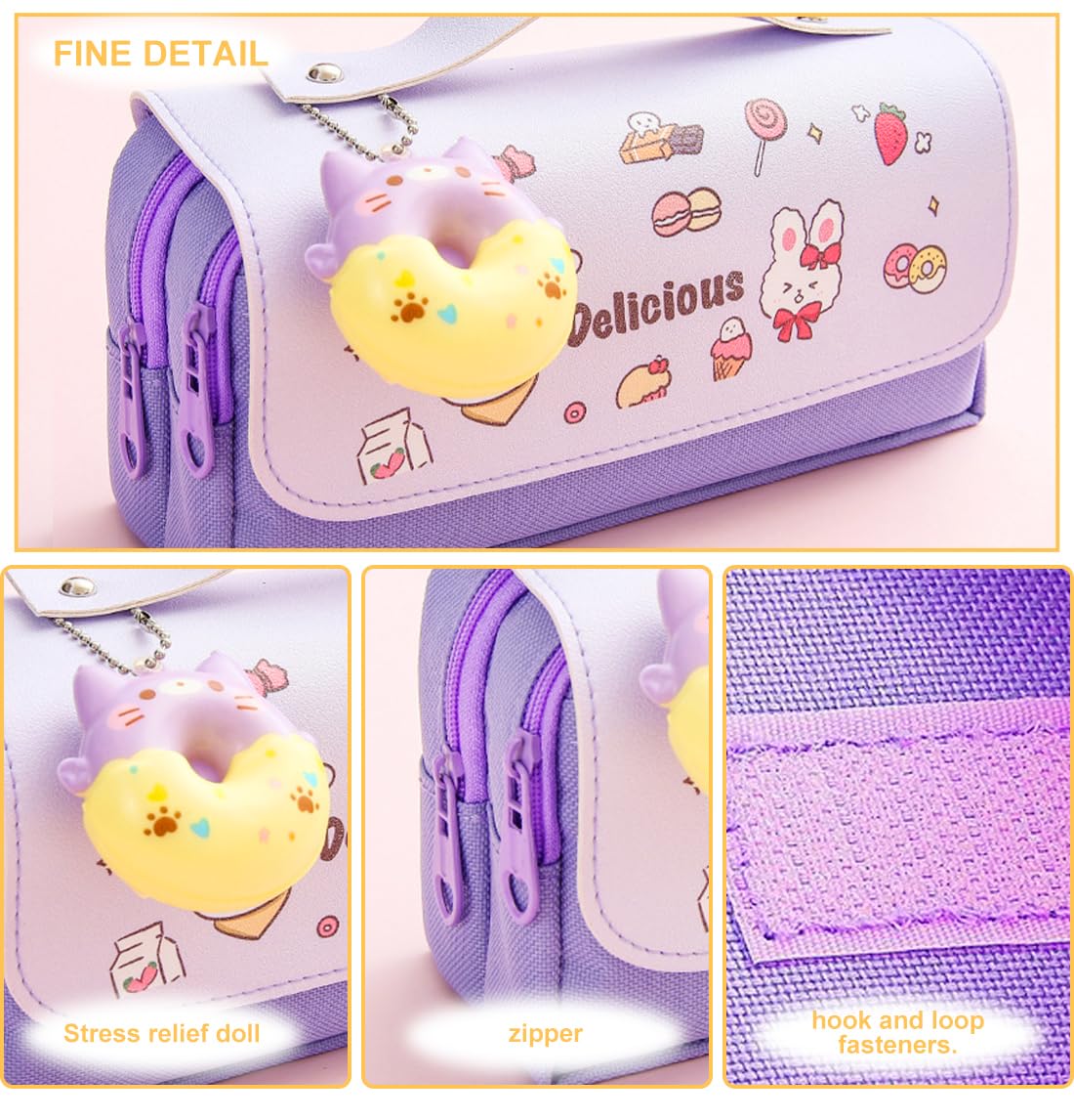Pencil Case for Girls, Kids Large Capacity Cute Pencil Box with Compartments School Organizer Pen