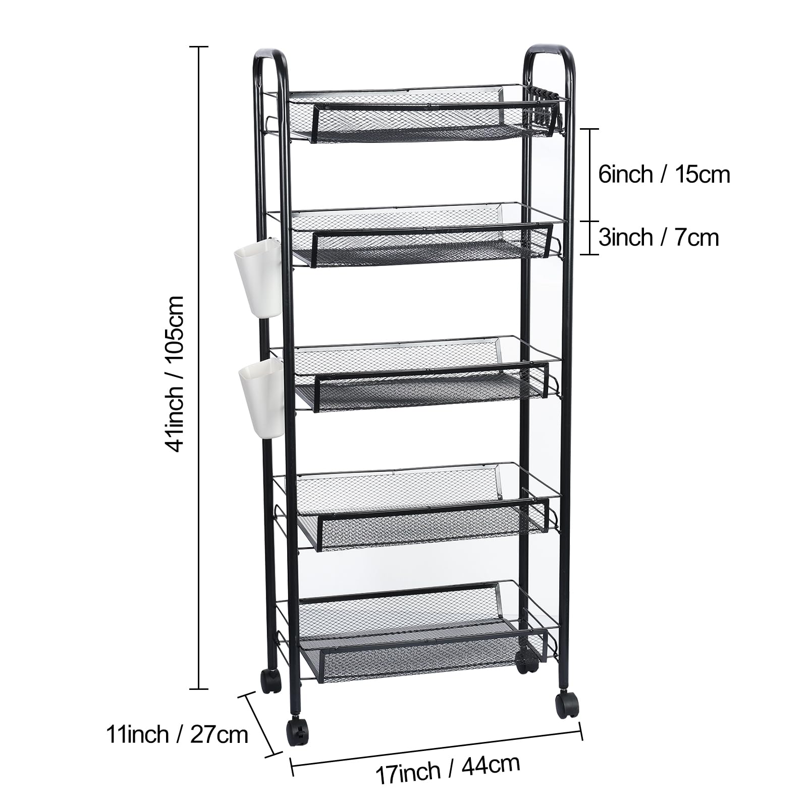 sxvbdway Fruit Vegetable Basket Storage Cart 5 Tier Snack Cart Stackable Metal Mesh Vegetable
