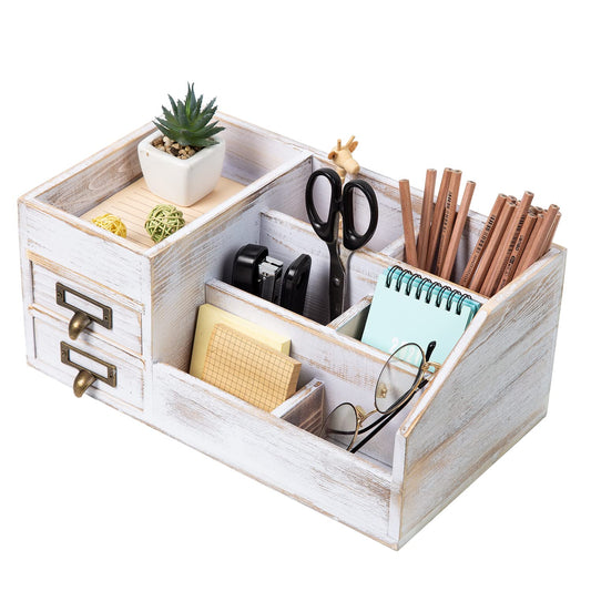 Distressed Rustic Wooden Office Desktop Organizer Shelf Tabletop Home Organizer Storage with