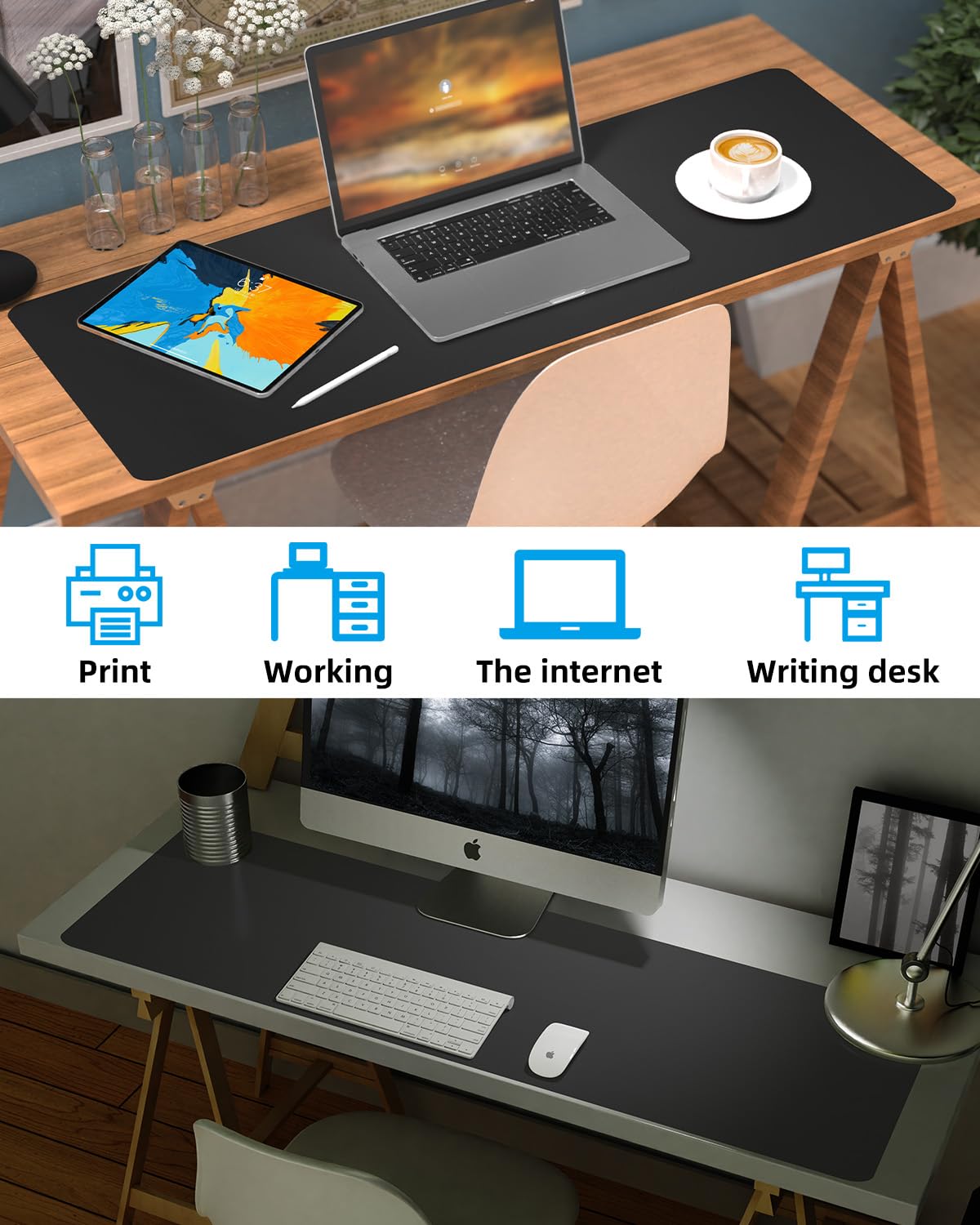 Leather Desk Pad Protector,Large Desk Mat, Mouse Pad, Non-Slip PU Leather Desk Blotter, Laptop
