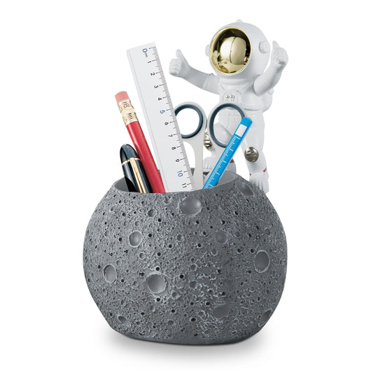 Kimdio Pen Holder, Astronaut Stand for Desk Pencil Holder, Resin Desk Moon Organizer Decorative