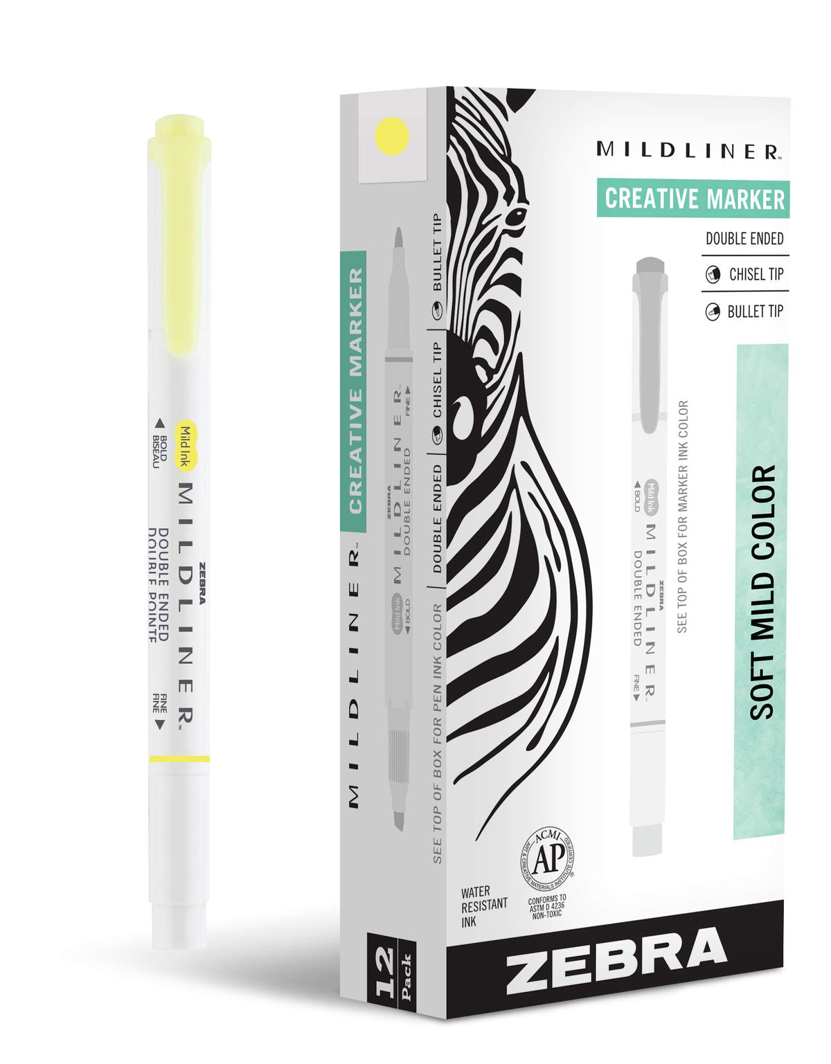 Zebra Pen MILDLINER No Bleed Highlighter, Yellow Color, Dual Tip, 12-Pack