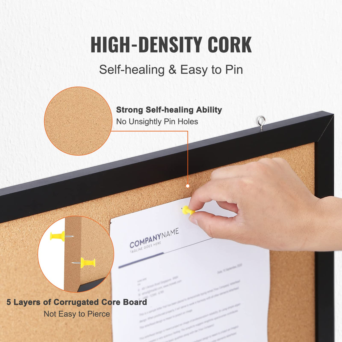 VEVOR Cork Board for Walls, Double-Sided Cork 24" x 18" Bulletin Board Vision Board, Push Pin Board