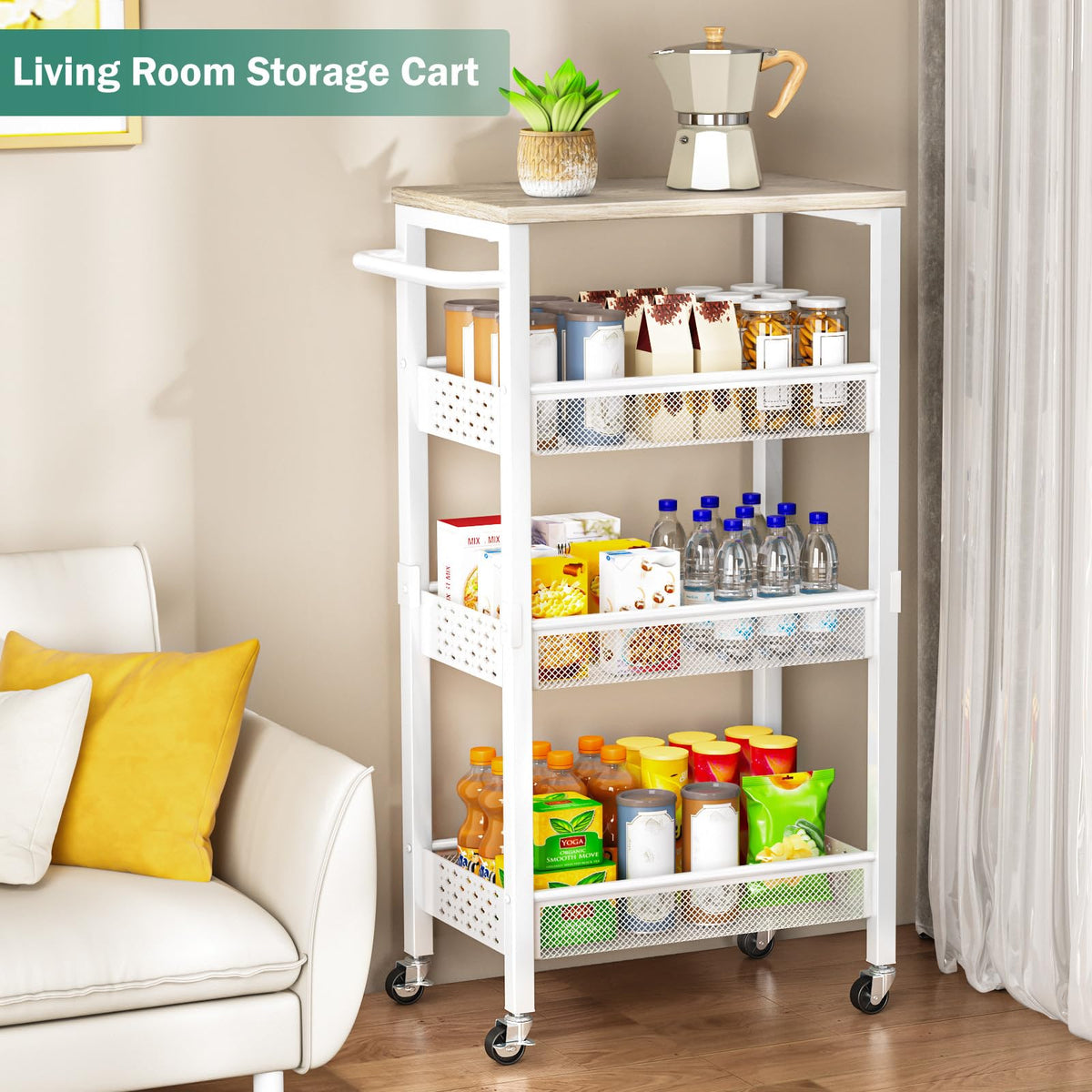 Vivihomety 4-Tier Laundry Utility Rolling Storage Cart with Wheels, Metal