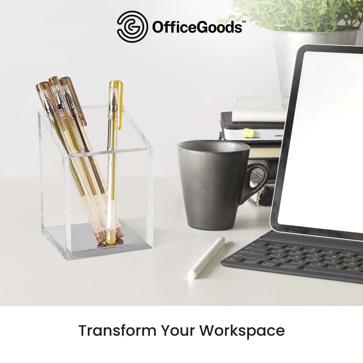 OfficeGoods Acrylic Pen and Pencil Holder, Silver