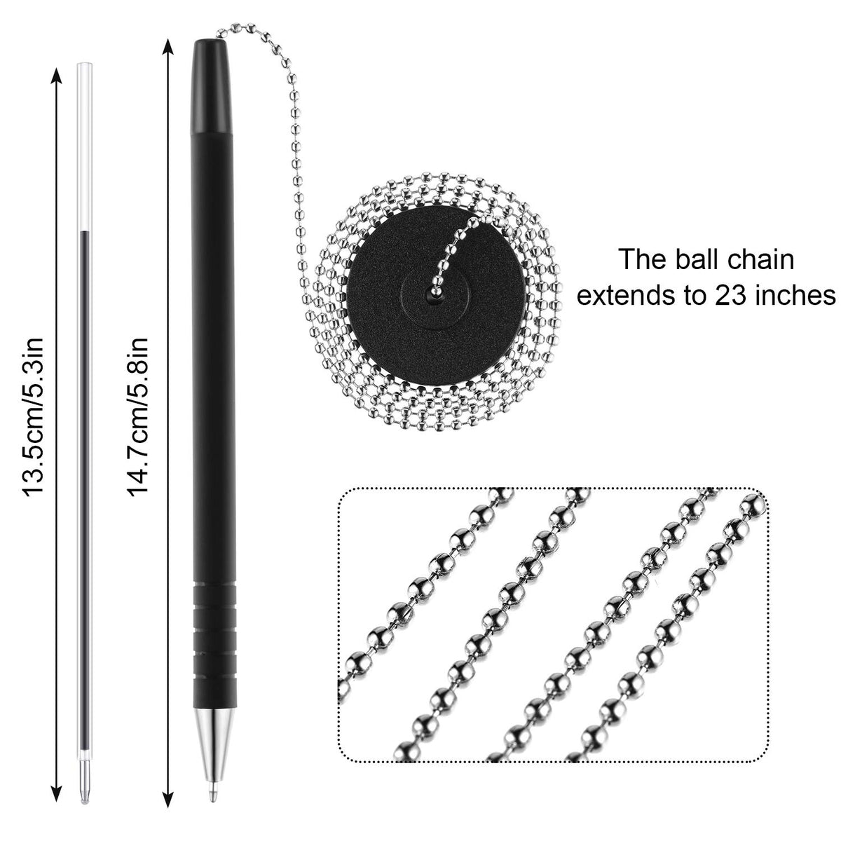 Outus 32 Pcs Security Pens with Bead Chain Holder, Counter Desk Pens Black