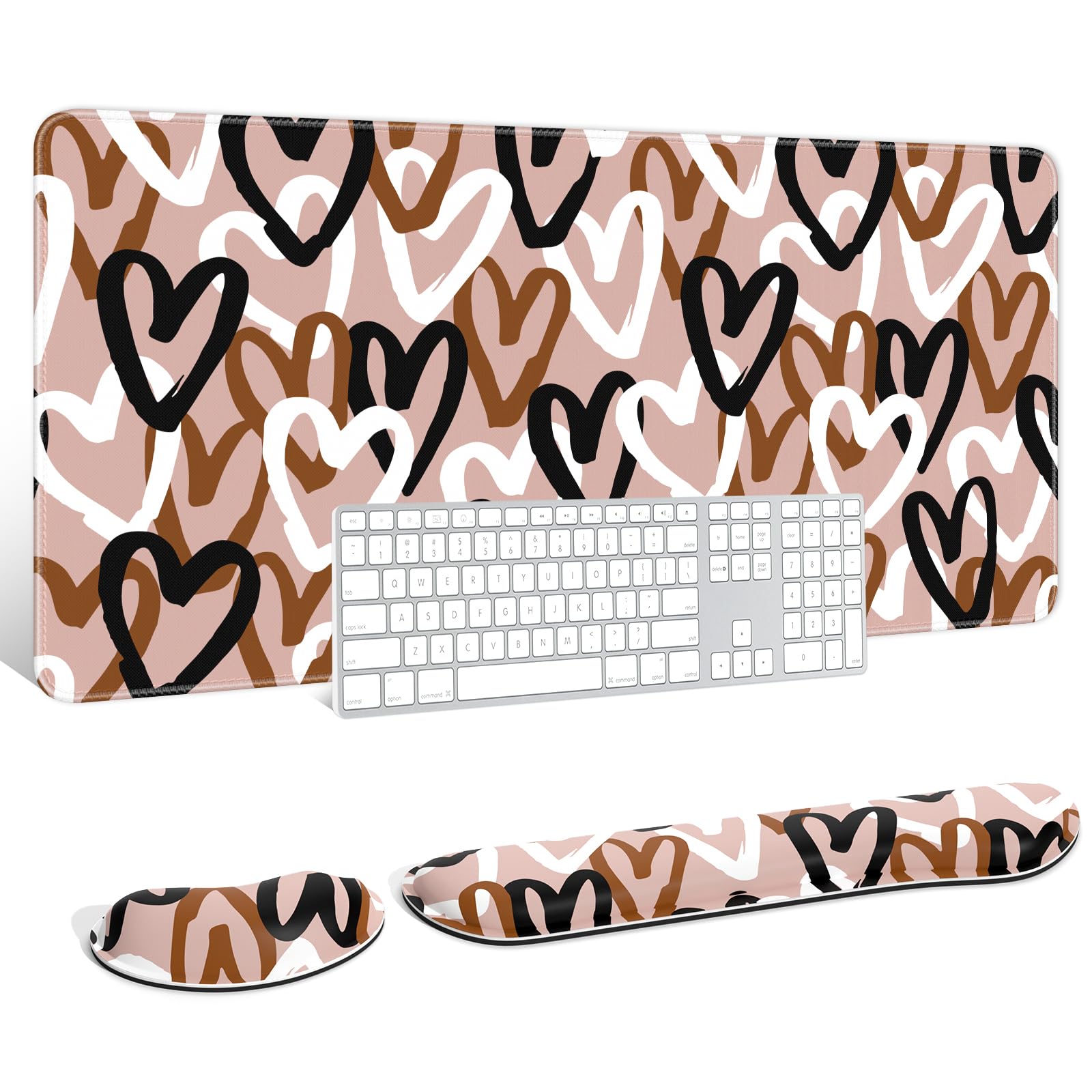 Auhoahsil Large Mouse Pad with Wrist Rests for Keyboard & Mouse, Thick Soft Ergonomic Memory Foam
