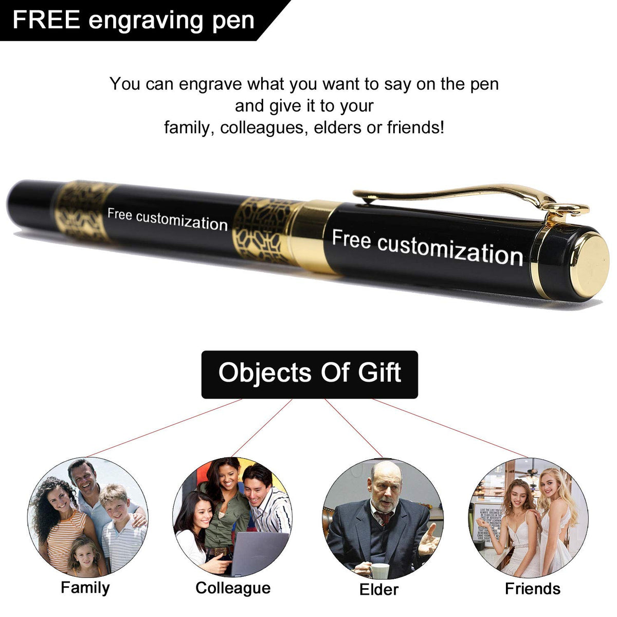 YIVONKA Personalized custom pens Free Engraving pens Roller Ballpen, Ballpoint pen,Medium Refill