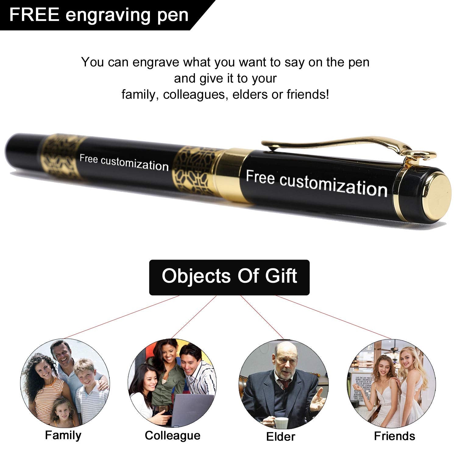 YIVONKA Personalized custom pens Free Engraving pens Roller Ballpen, Ballpoint pen,Medium Refill