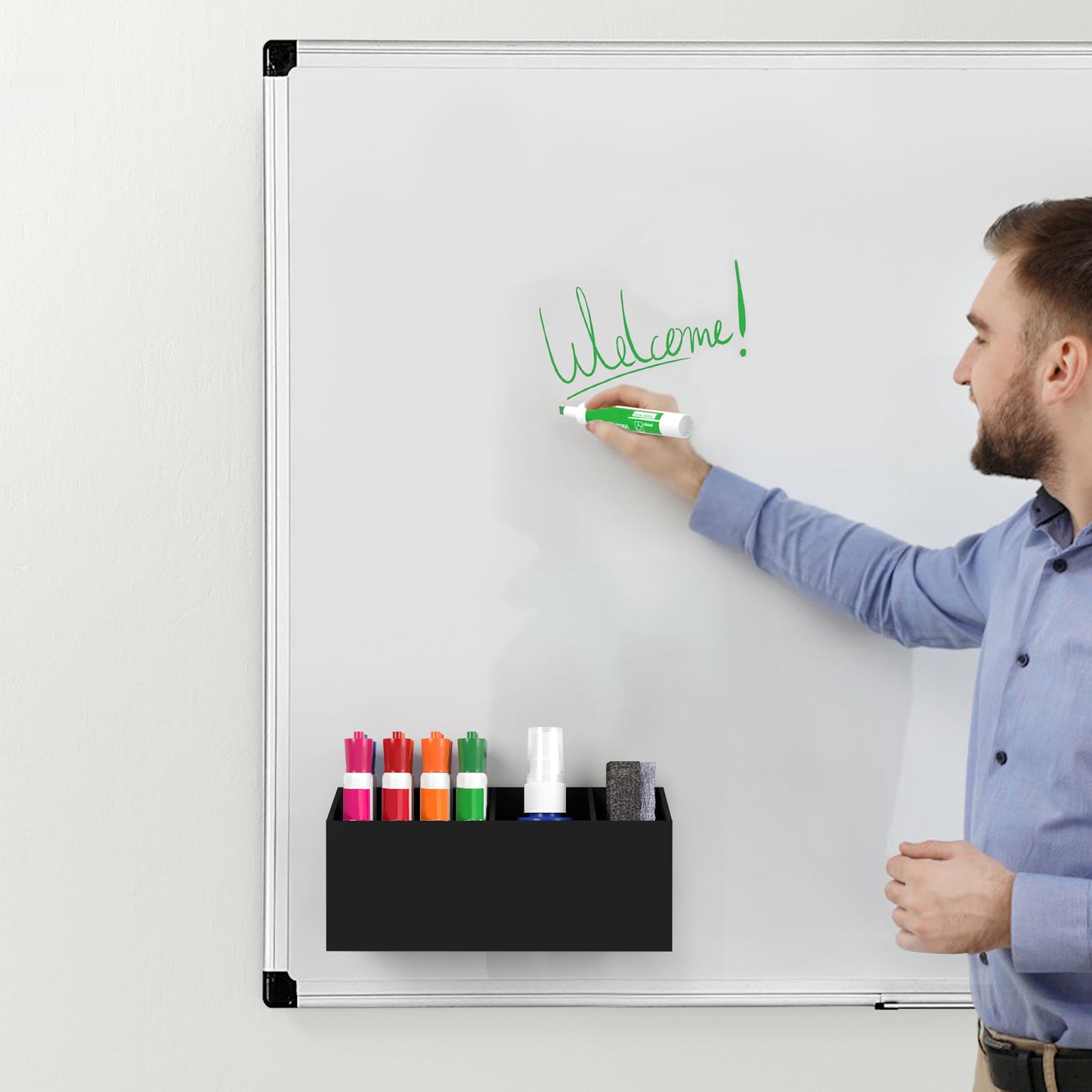 HBlife Magnetic Dry Erase Marker Holder for Whiteboard, Wall Mount, Black