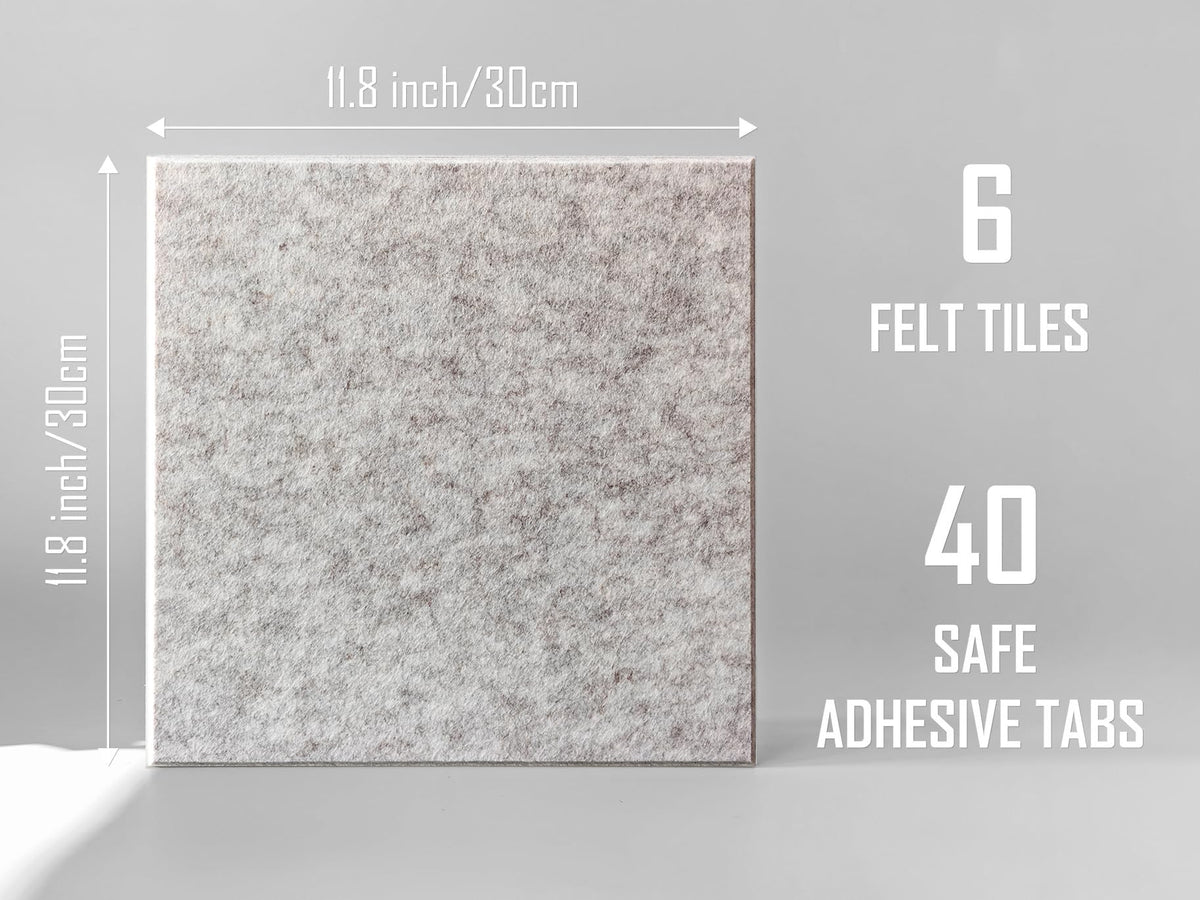 Cork Board 24 x36 Alternative - 6 Pack Felt Wall Tiles with Safe Removable Adhesive Tabs, Cork