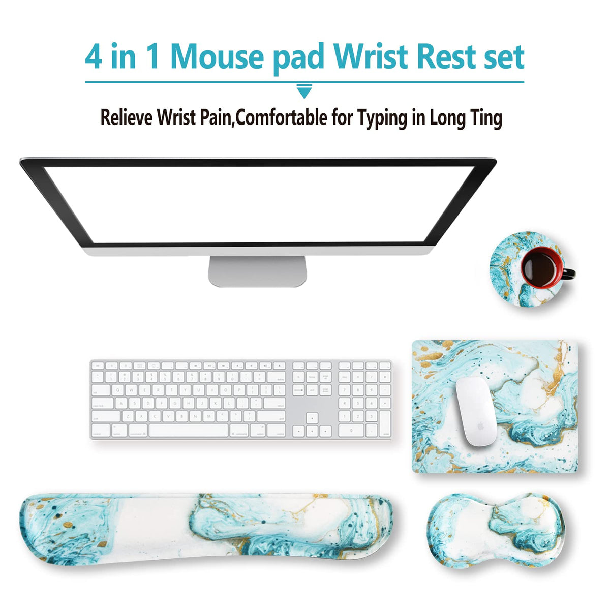 ARTSO Keyboard Wrist Rest and Mouse Pad with Wrist Support Set Ergonomic Coaster, Memory Foam