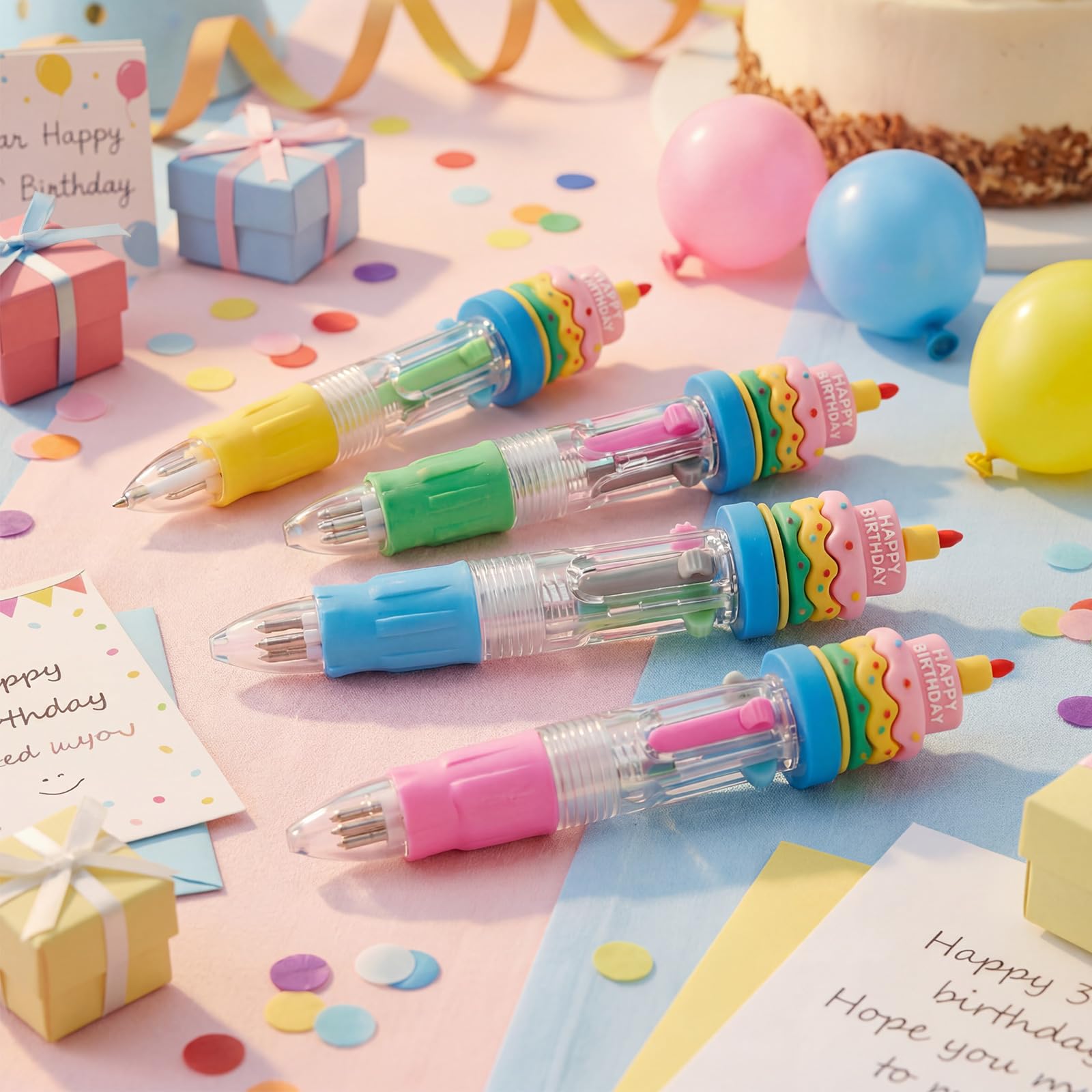 Kosiz24 Pack Happy Birthday Gifts Multicolor 4 in 1 0.5mm Ballpoint Pens