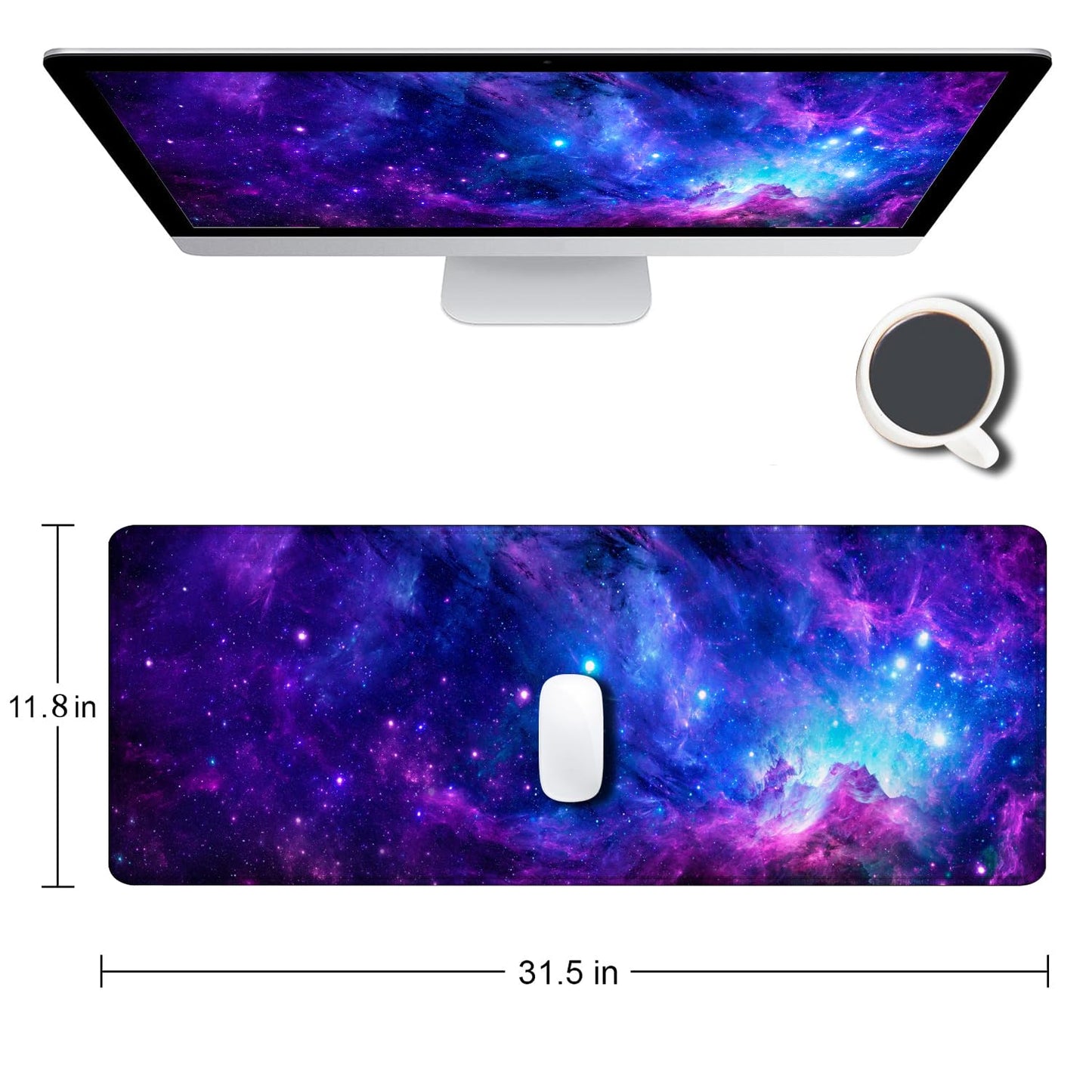SANWUMIAN Gaming Large Mouse Pad with Stitched Edges, Purple Galaxy Desk Mat, Extended Keyboard