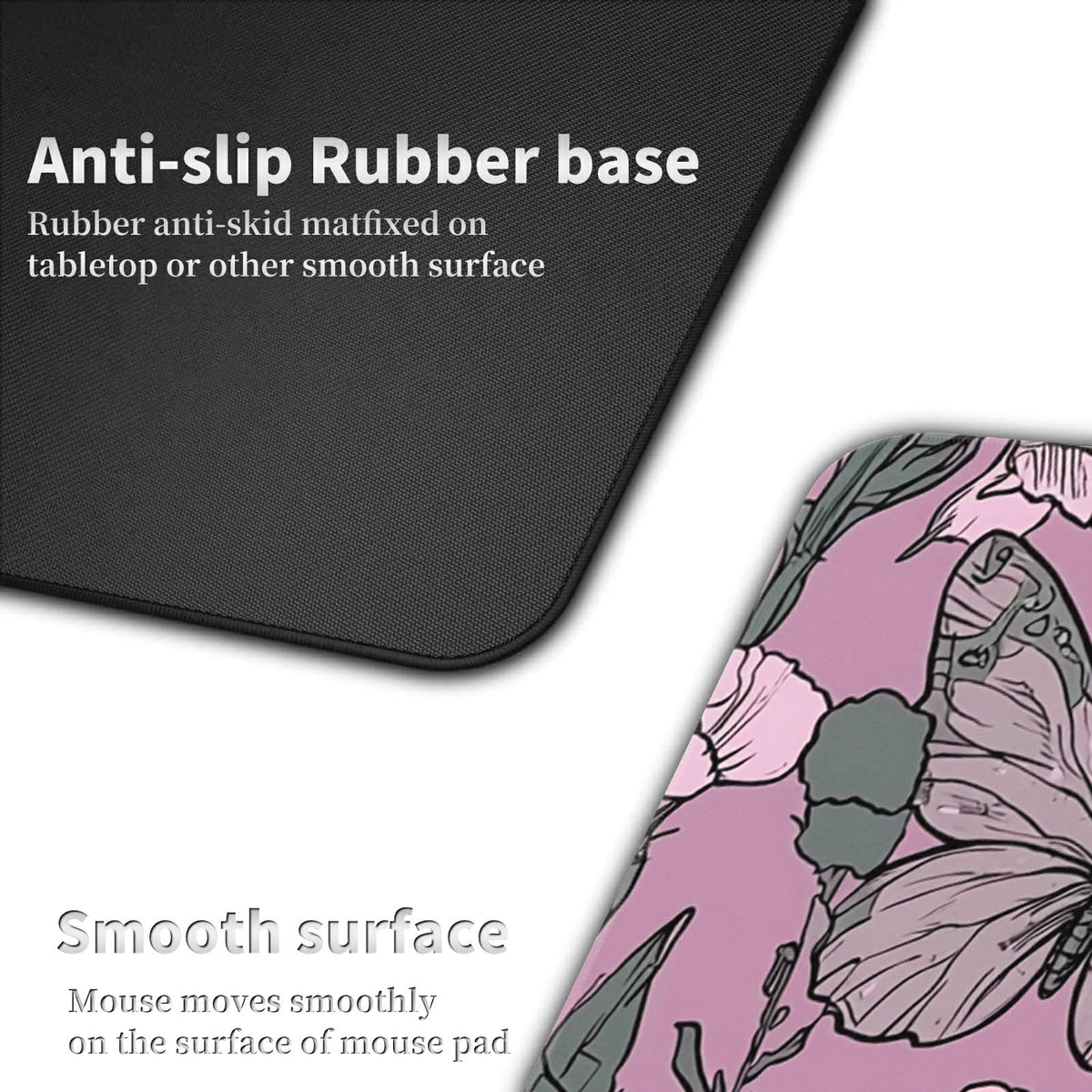 Large Gaming Mouse Pad Plus a Coasters + Cable Clips, Pink Skull Butterfly Extended Mousepad (31.5