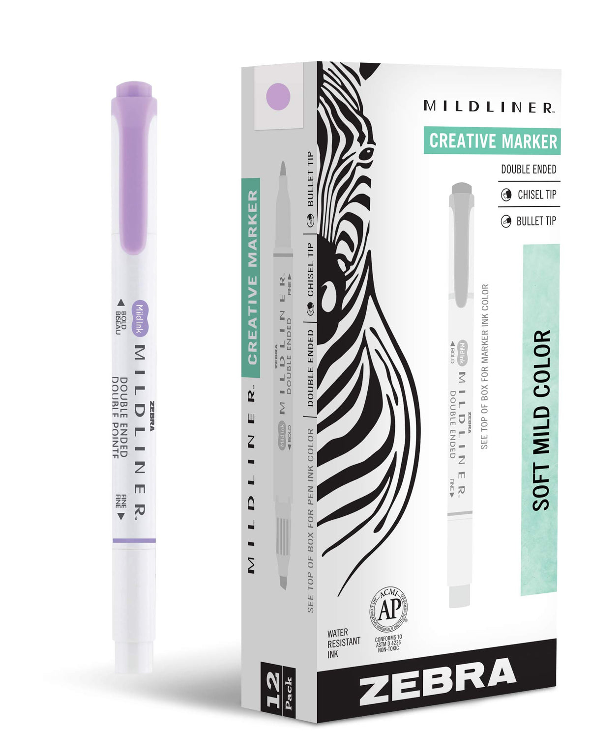 Zebra Pen MILDLINER No Bleed Highlighter, Violet Color, Dual Tip, 12-Pack