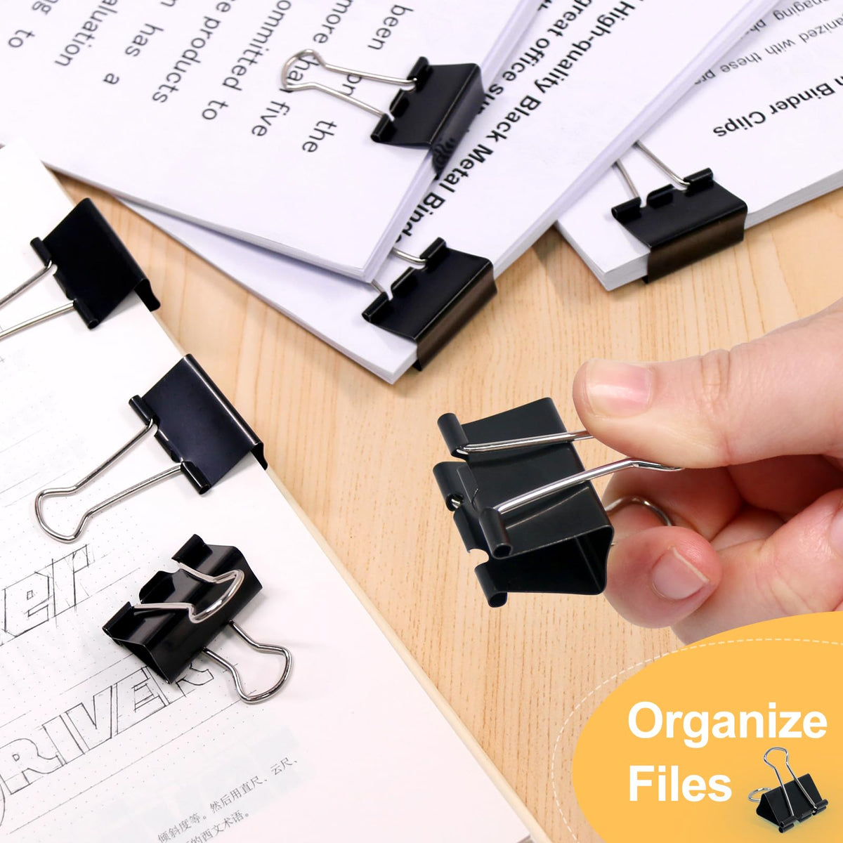 Coideal Black Binder Clips Medium, 1.25 Inch Black Metal Paper Clips 24 Pcs 32mm Foldback Bull Clip