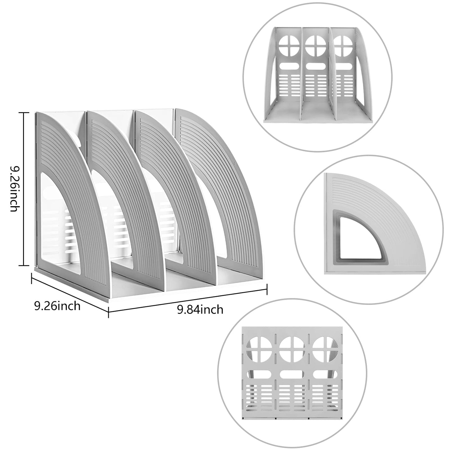 Elezeal A4 File Holder Magazine File Folder Desk Organizer, 3 Vertical Compartments Bookshelf