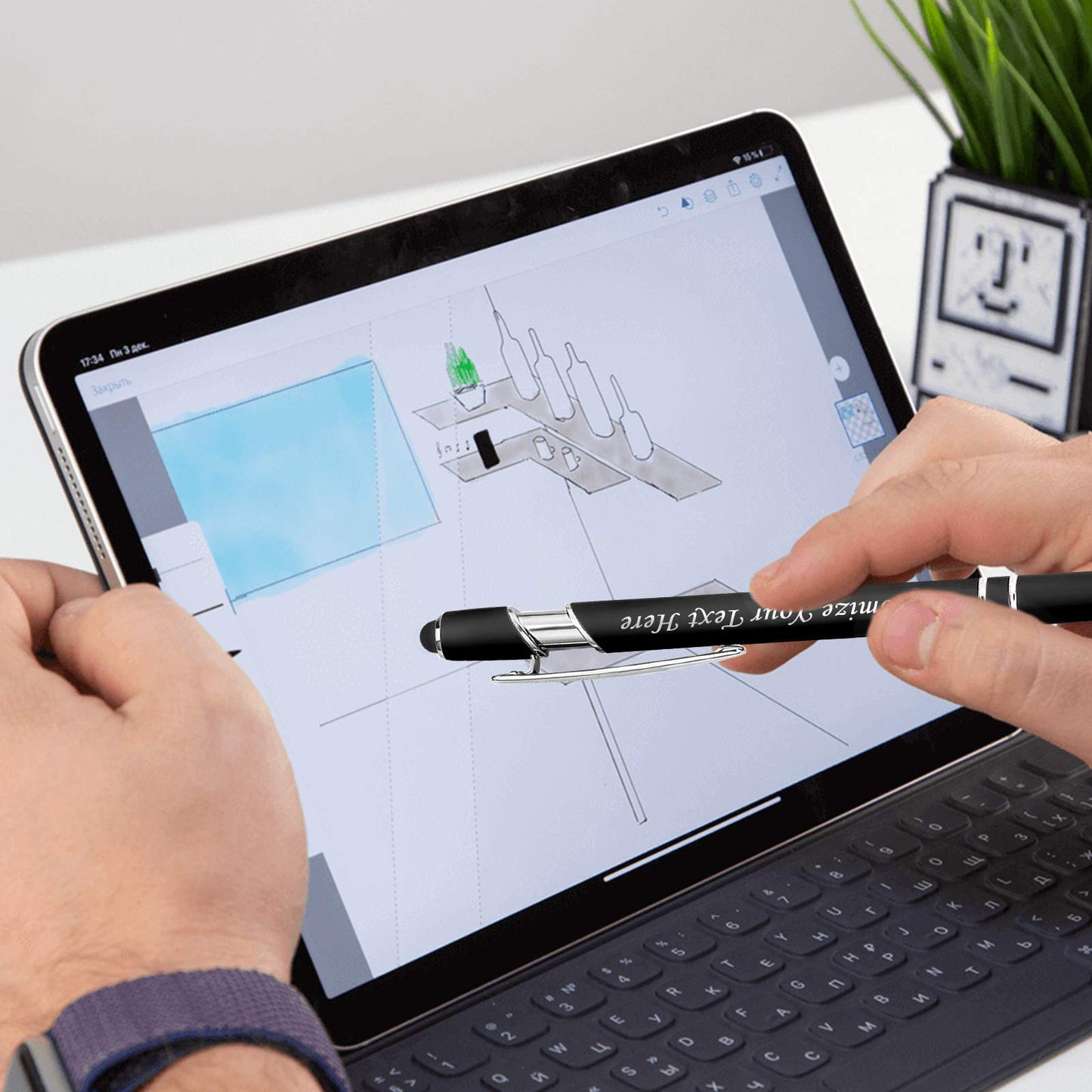 Personalized Pens with Stylus Tip, Custom Engraving Pens 24PCS, Soft Touch Ballpoint Pen, Printed